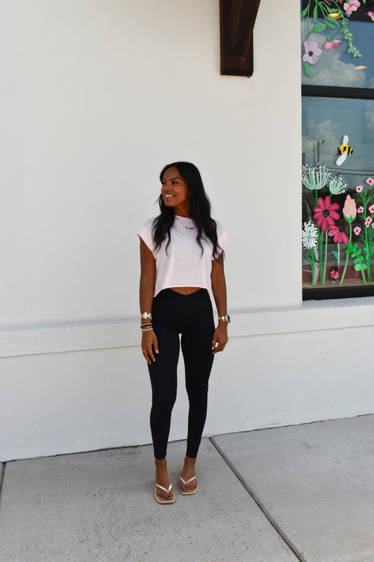 Cutout Back Layering Tee: Pink