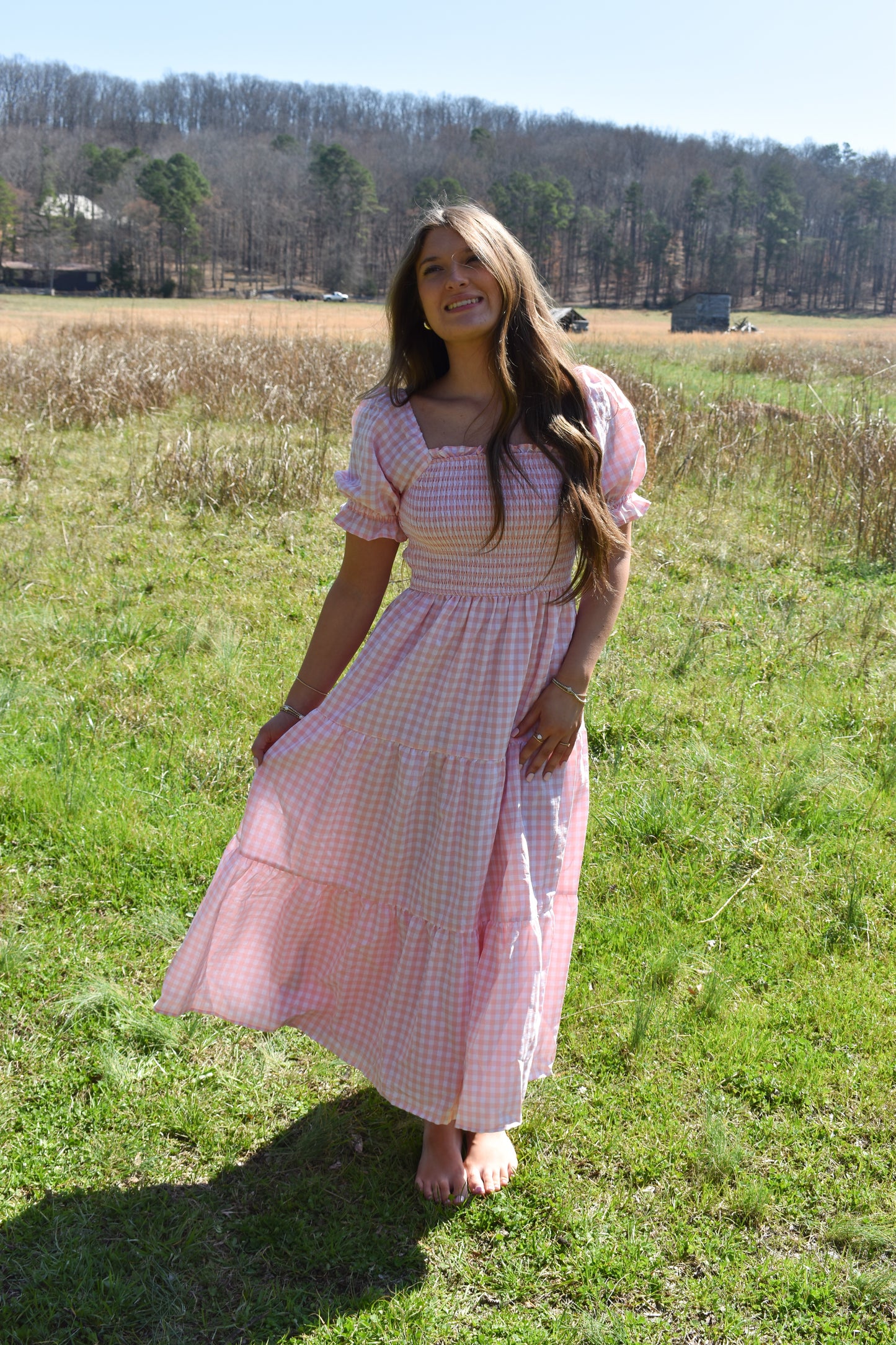 Madi Pink Gingham Maxi Dress