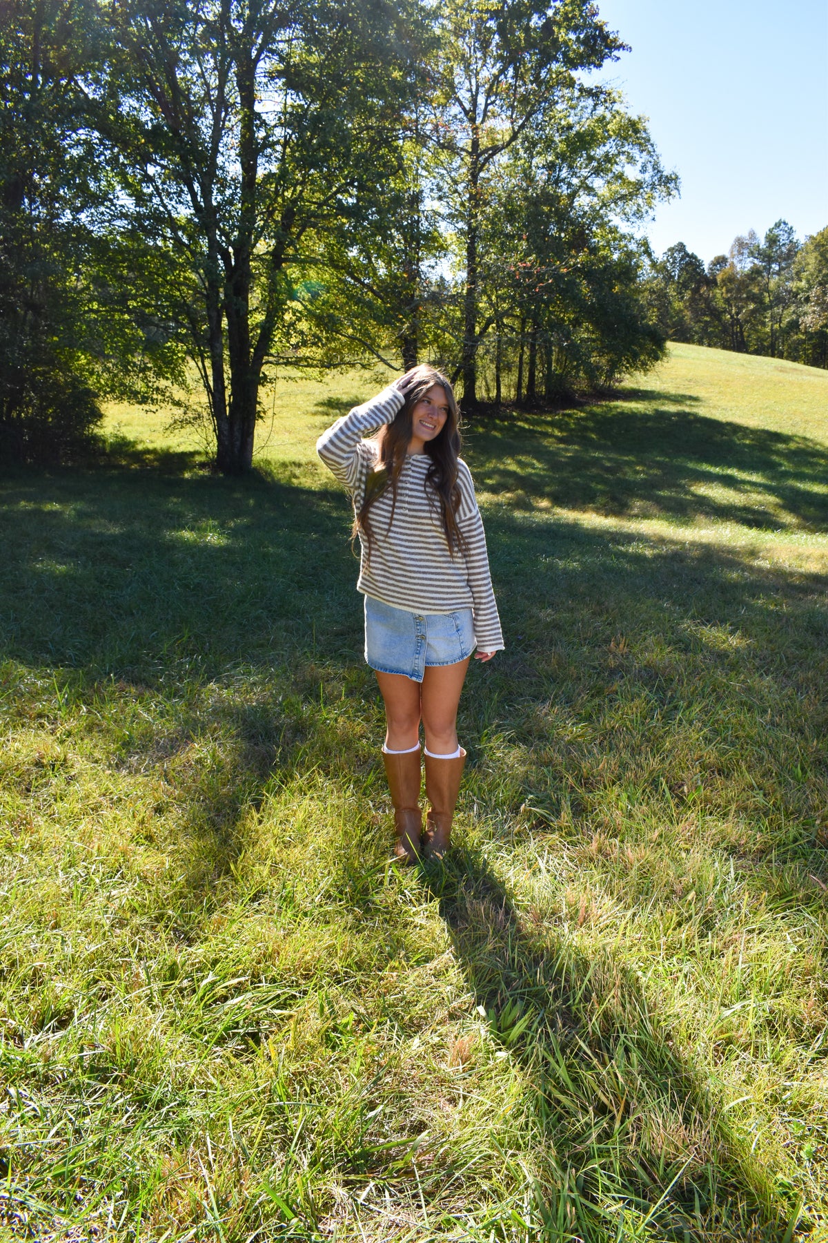 Beige Stripe Henley Pullover
