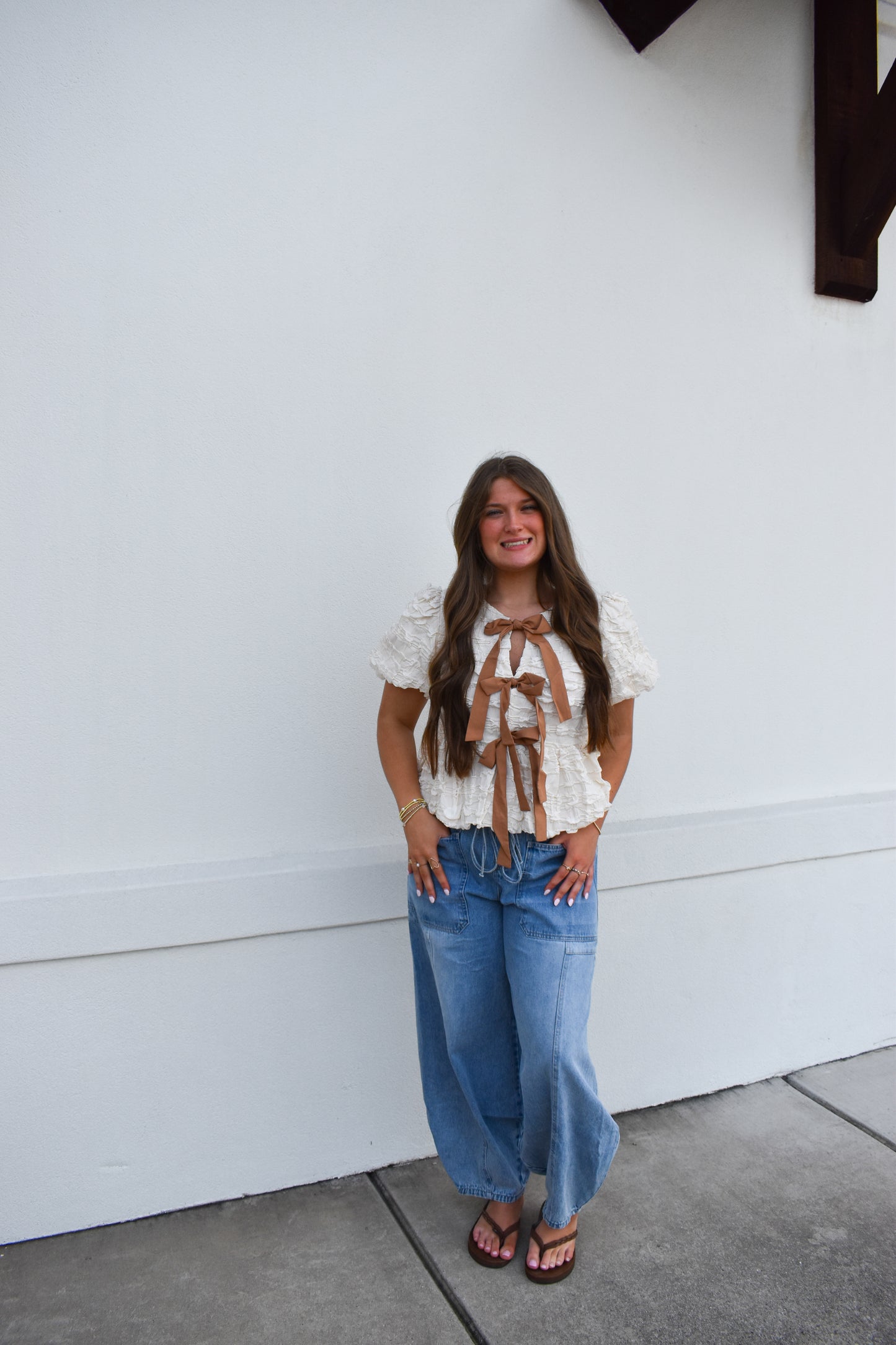 Bubble Babydoll Blouse w/ Bows