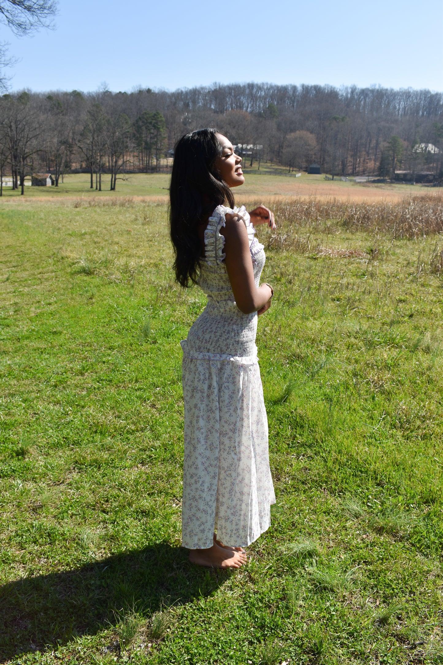 Lavender Garden Smocked Midi Dress