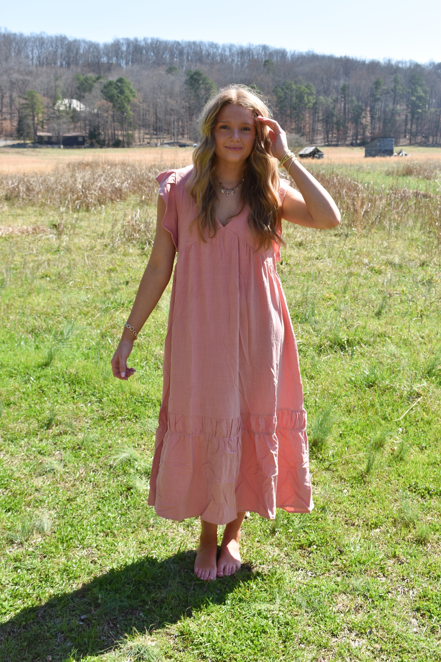 Blush Ruffle Midi Dress