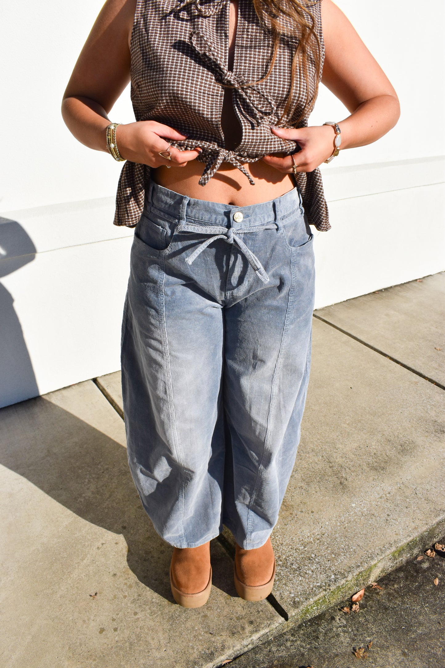 Waist Tie Corduroy Barrel Pants
