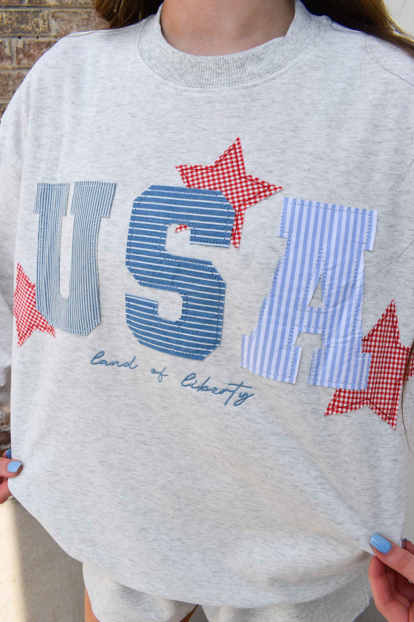 USA Patchwork Crewneck: Grey