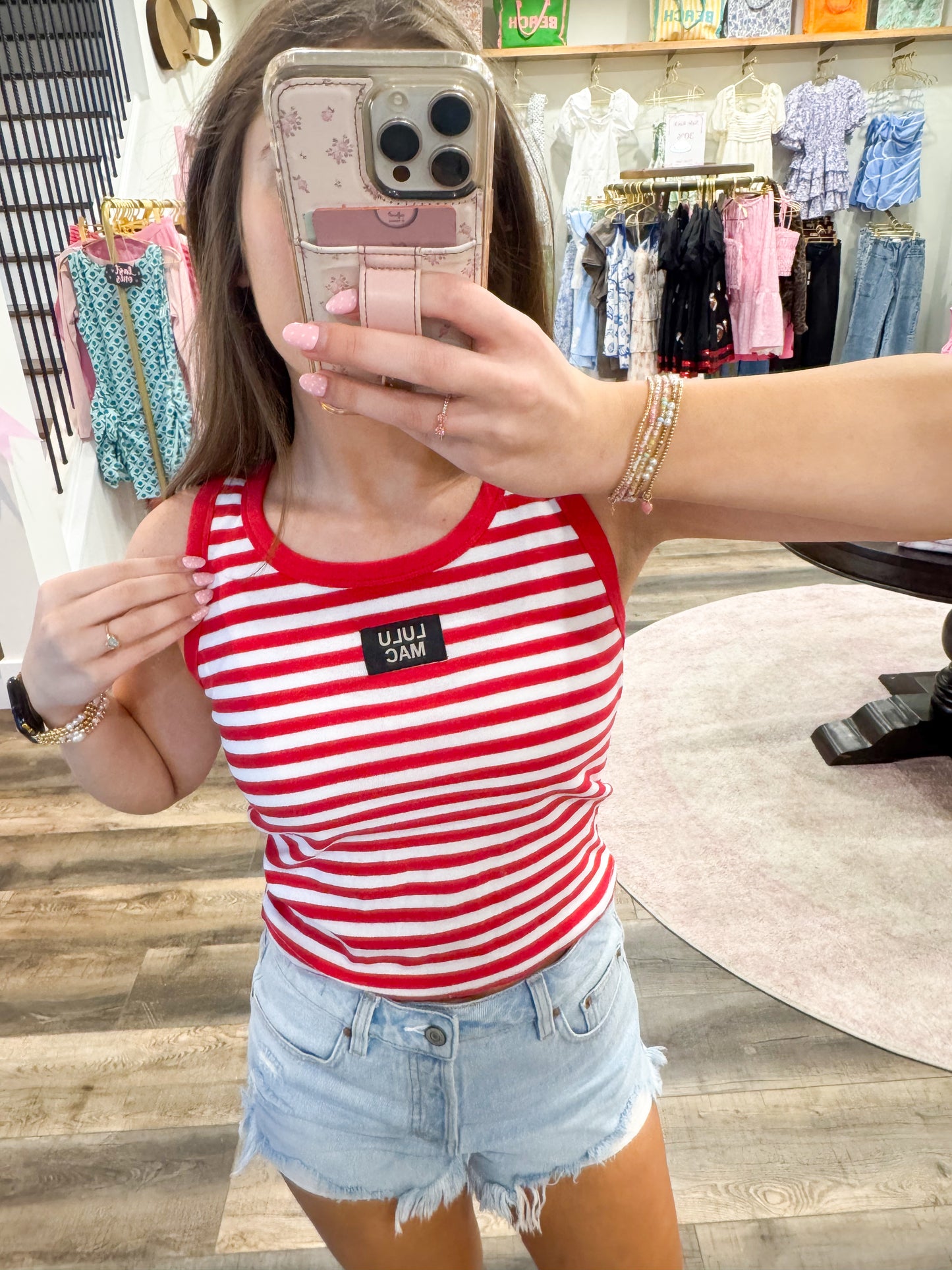 Lulu Mac Stripe Tank Top: Red