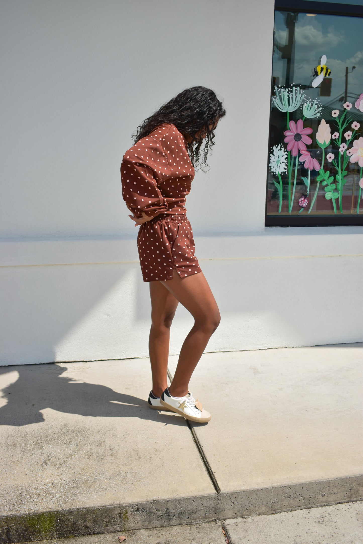 Chocolate Polka Dot Elastic Waistband Athletic Shorts
