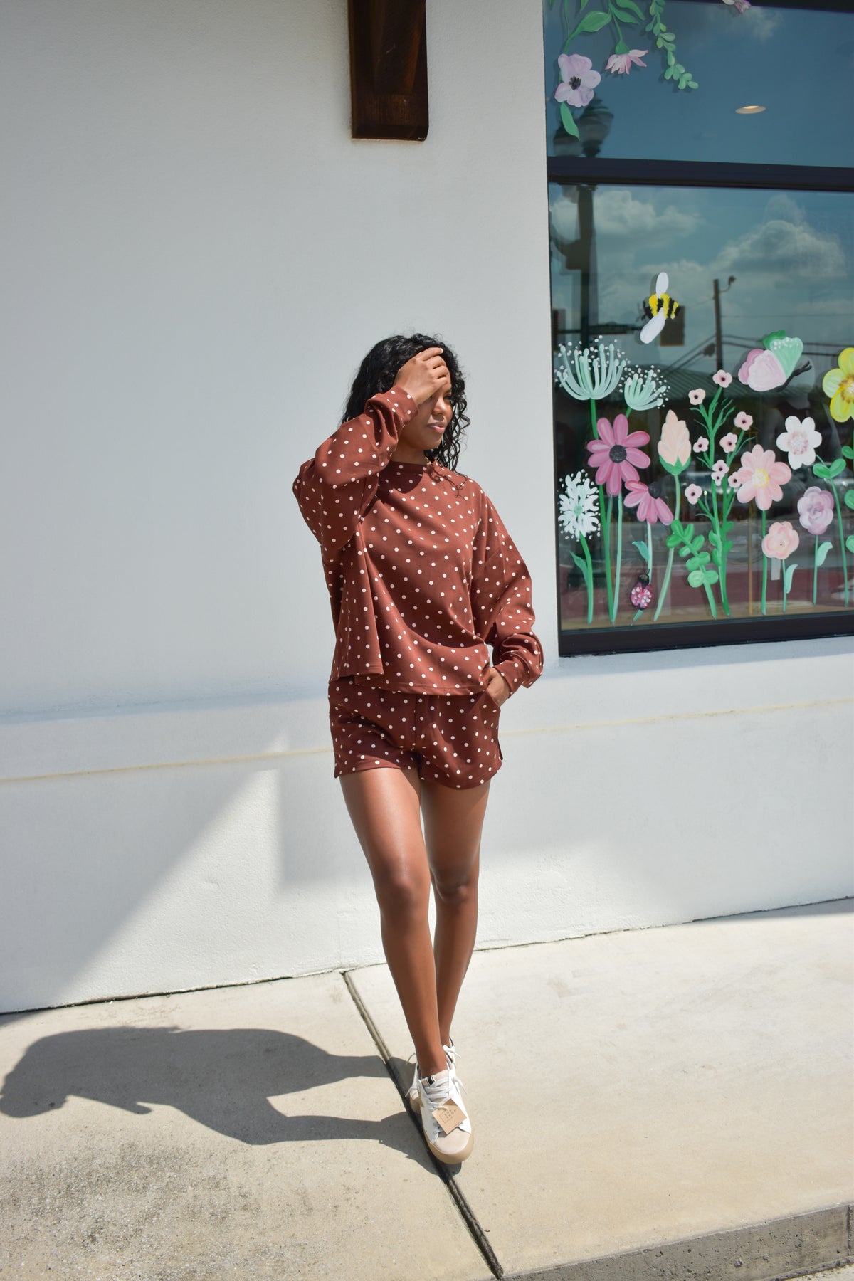Chocolate Polka Dot Print Lounge Sweatshirt