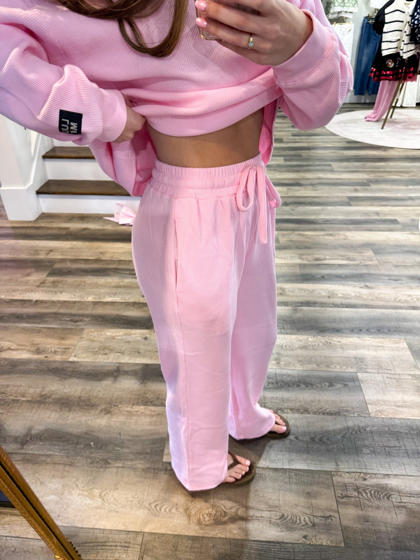 Lulu Mac Waffle Pants: Light Pink
