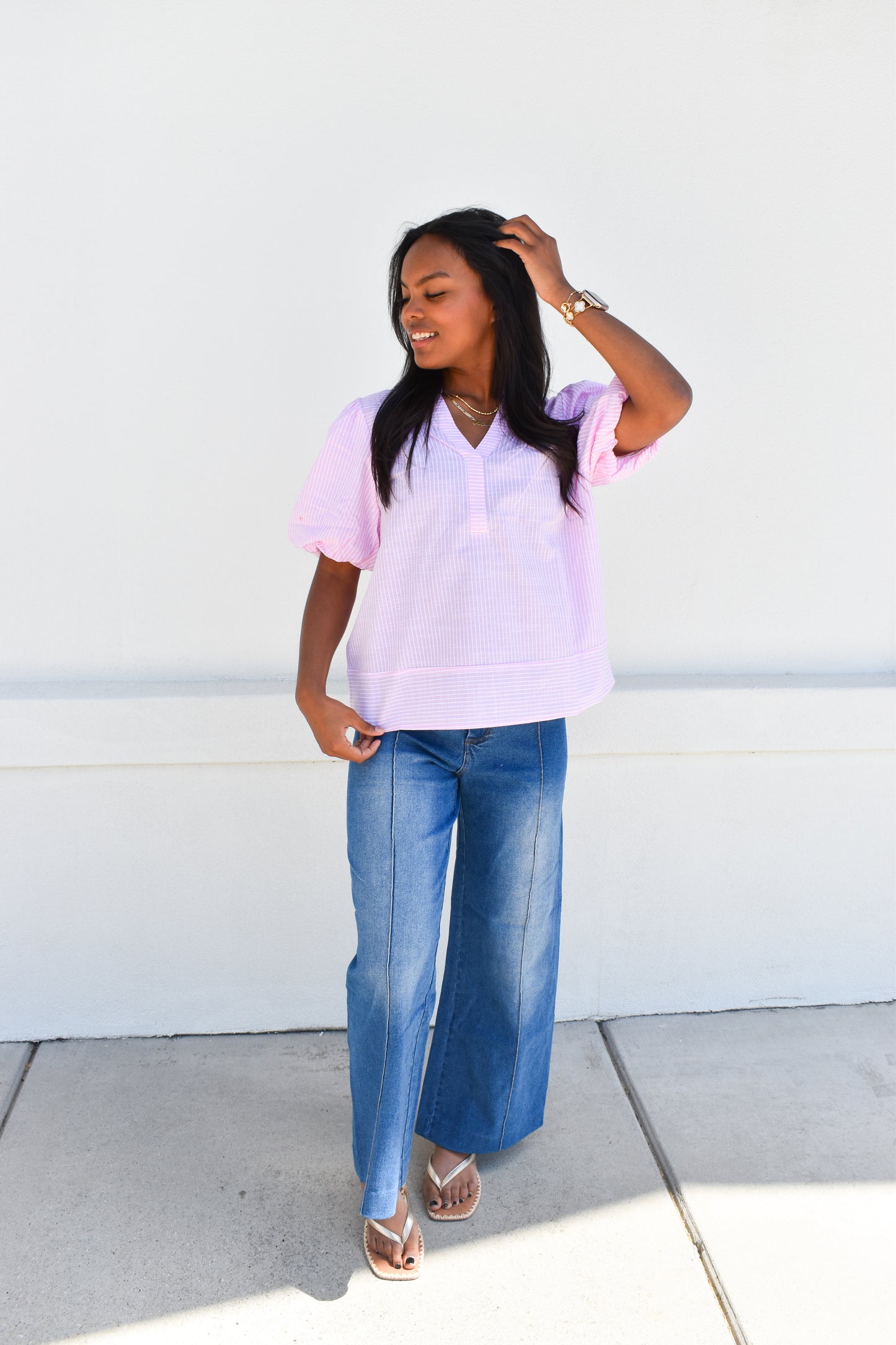 Whisper of Color Airy Cotton Blend Bubble Stripe Blouse
