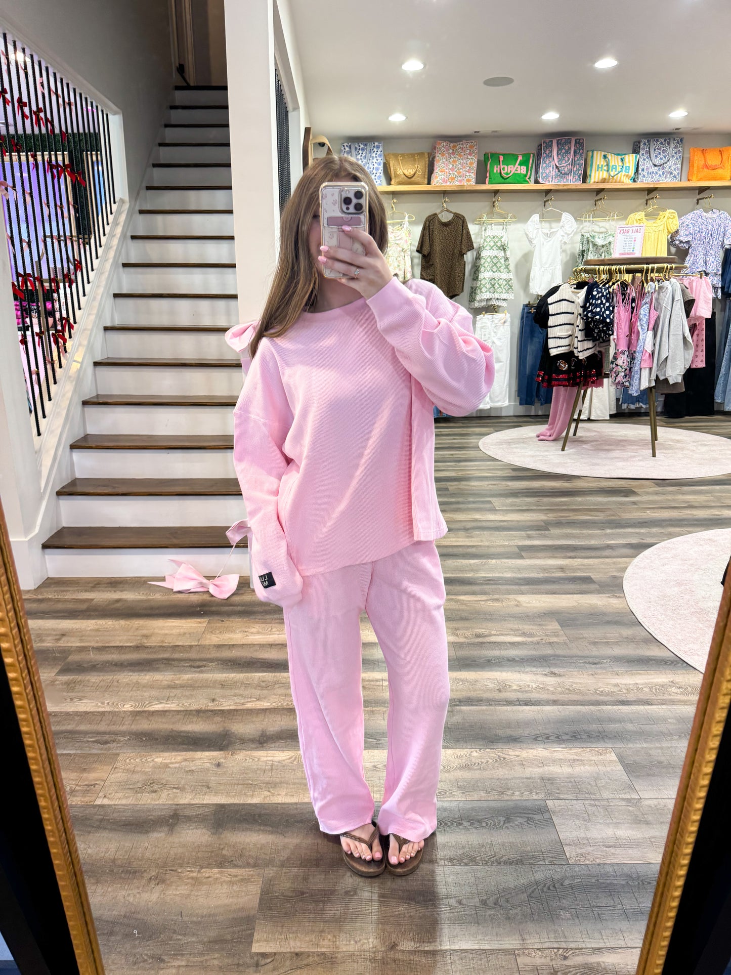 Lulu Mac Waffle Long Sleeve: Light Pink