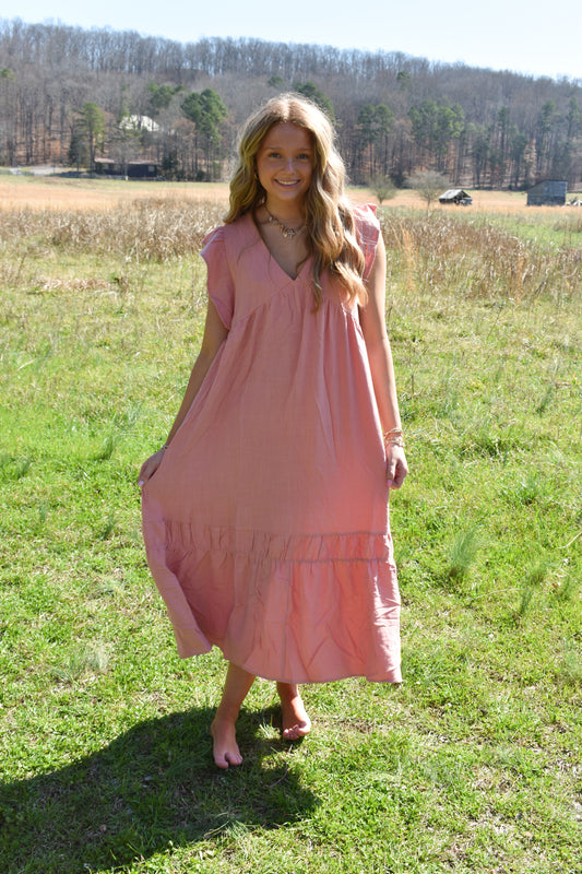 Blush Ruffle Midi Dress