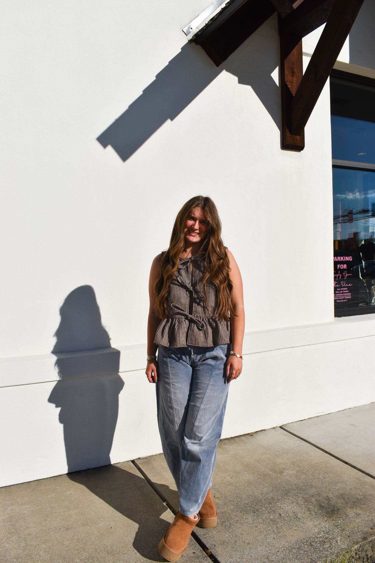 Maple Checkered Top W/ Tie Bows