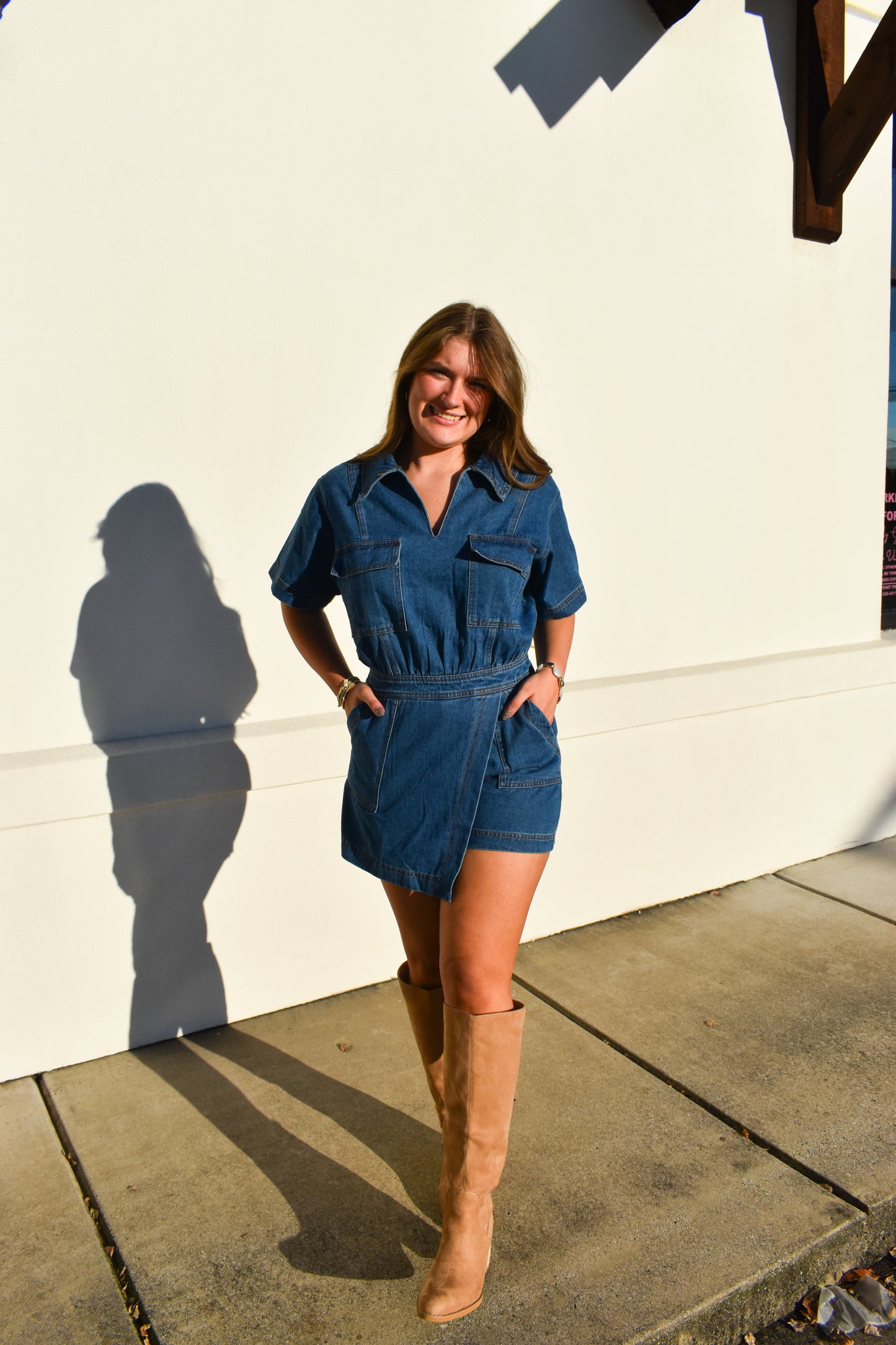 Denim Romper W/ Pockets & Wrap Detail