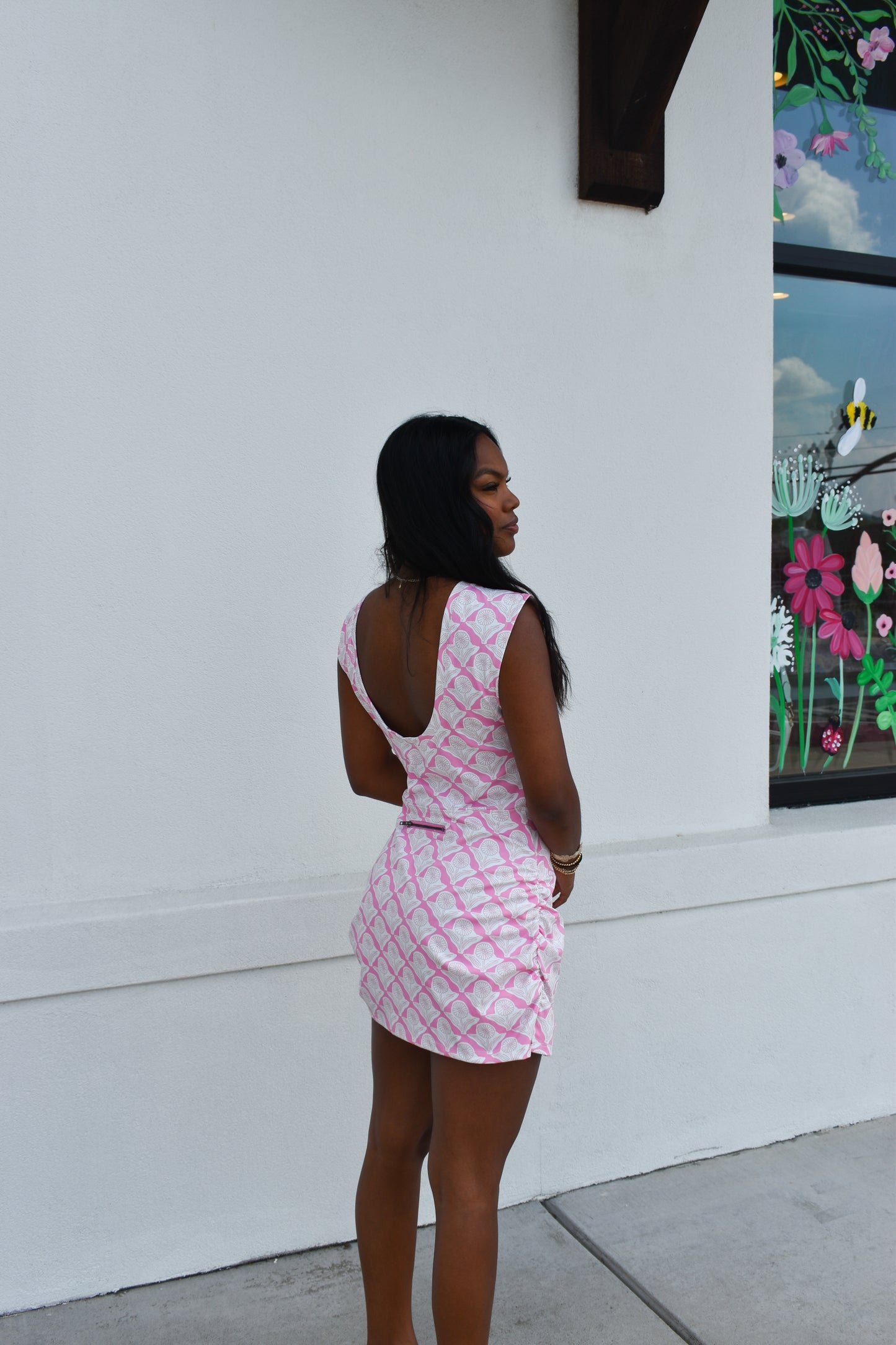 Print Warp Front Side Tie Detail Mini Dress