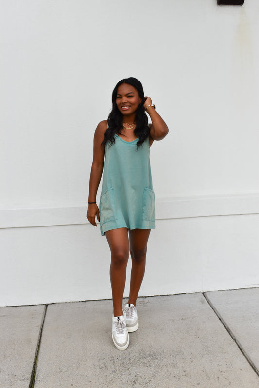 Mini Dress W/ Built in Romper Lining: Teal