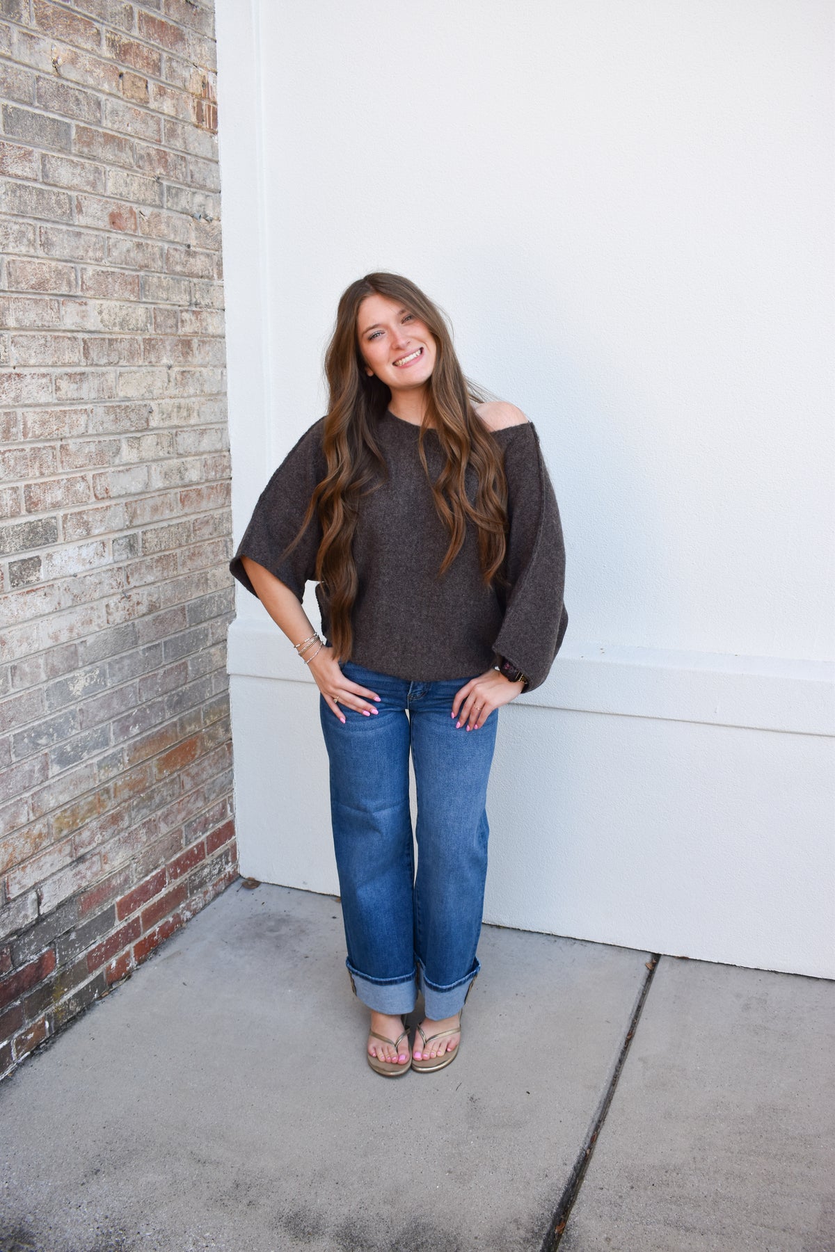 Gloria One Shoulder Knit Top: Brown