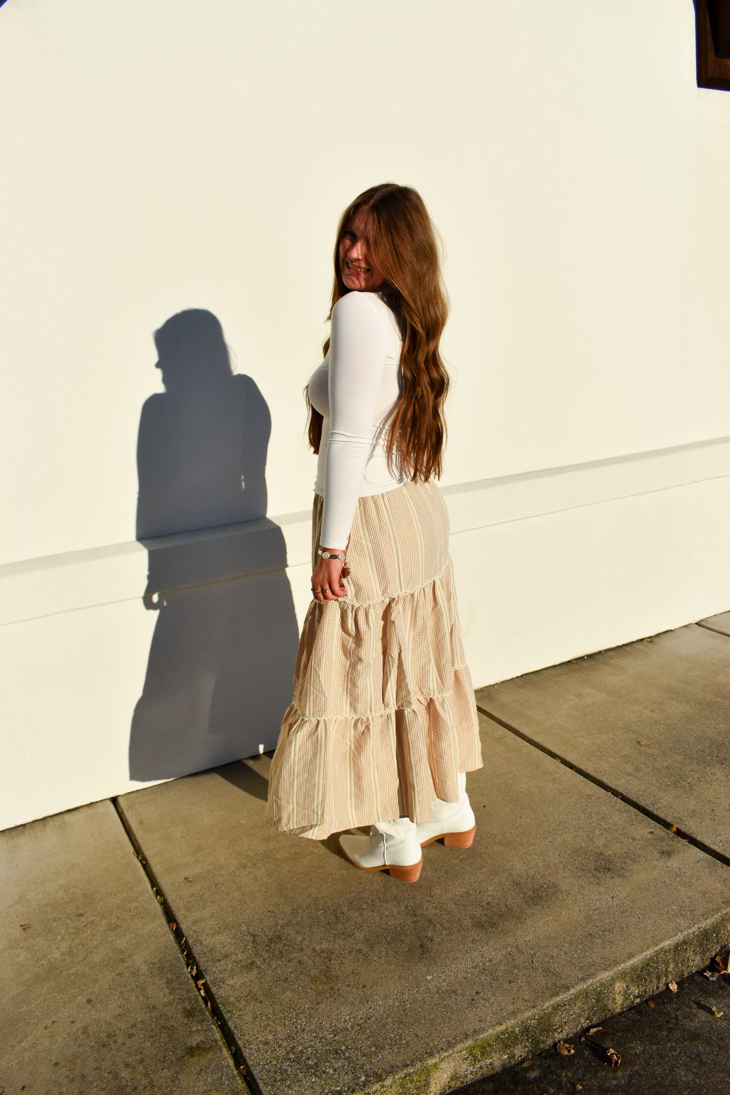 Lace Trim Gingham Maxi Skirt