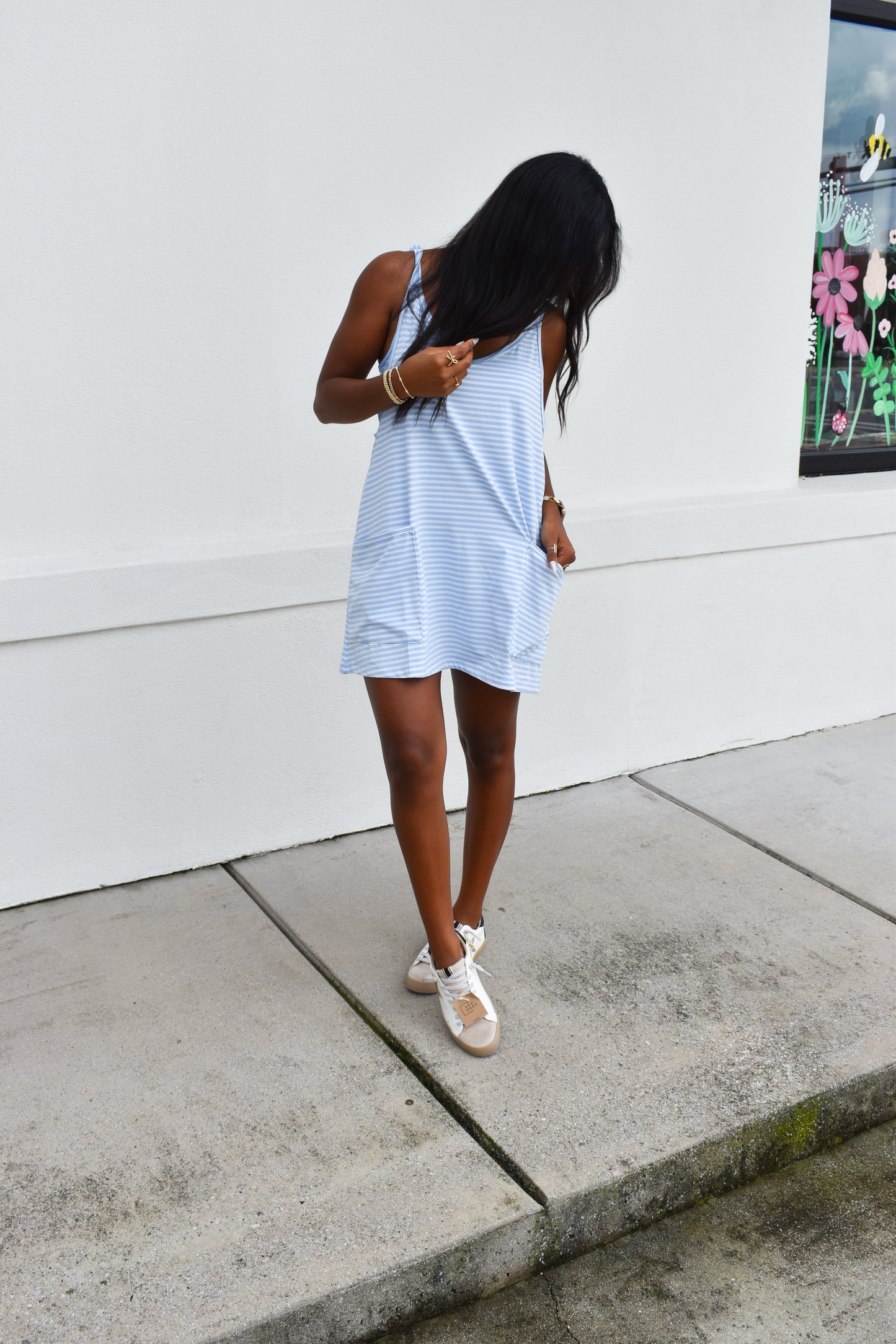 Striped Romper Dress W/ Built In Romper: Blue