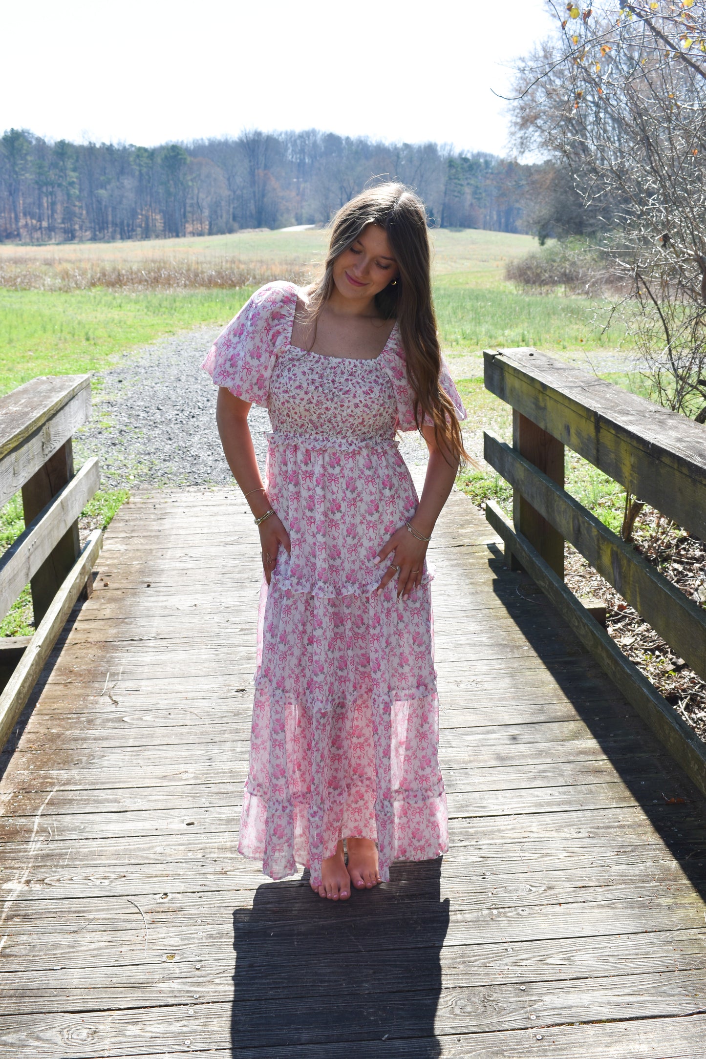 Bubble Floral Bow Maxi Dress
