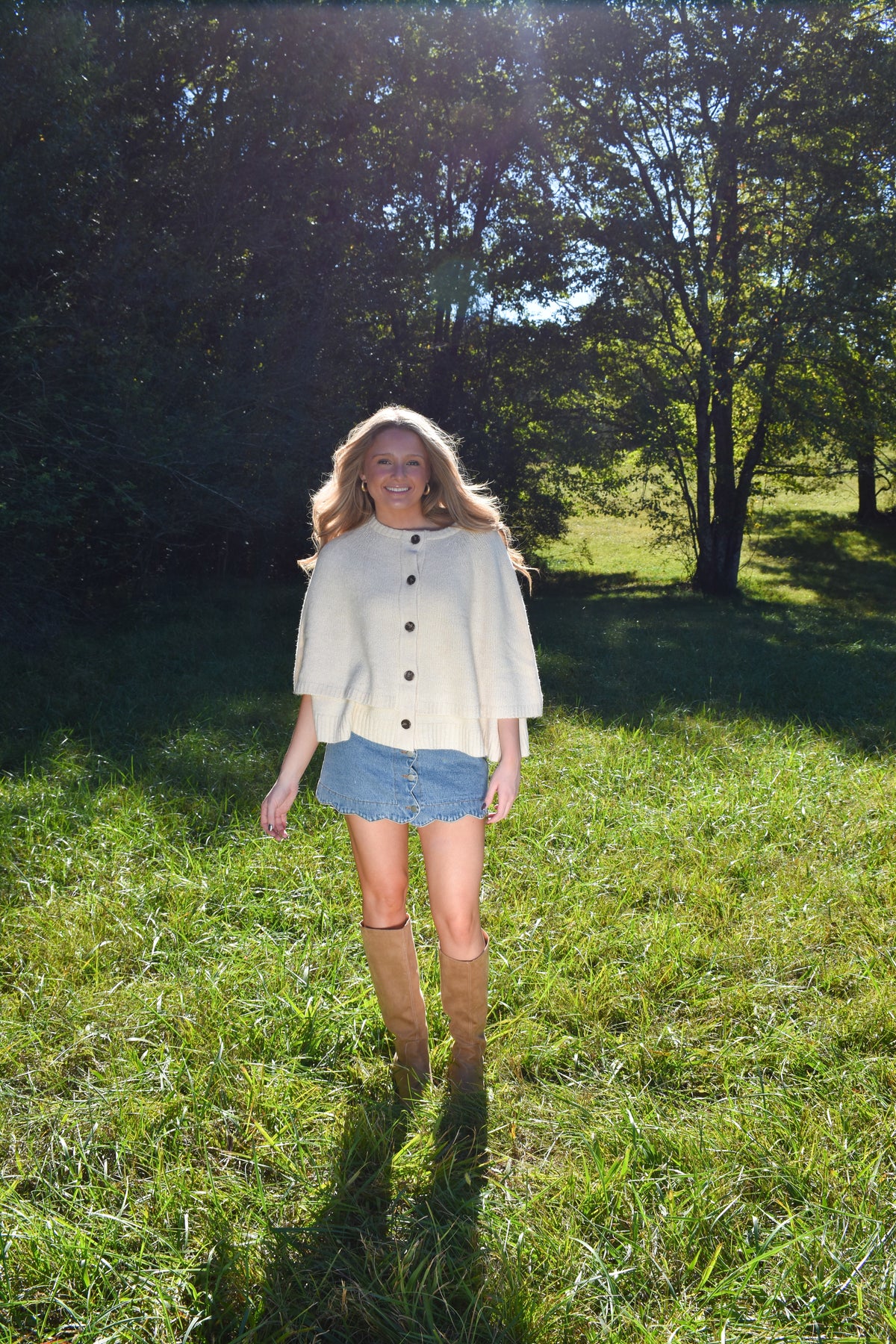 Button Front Tiered Knit Capelet