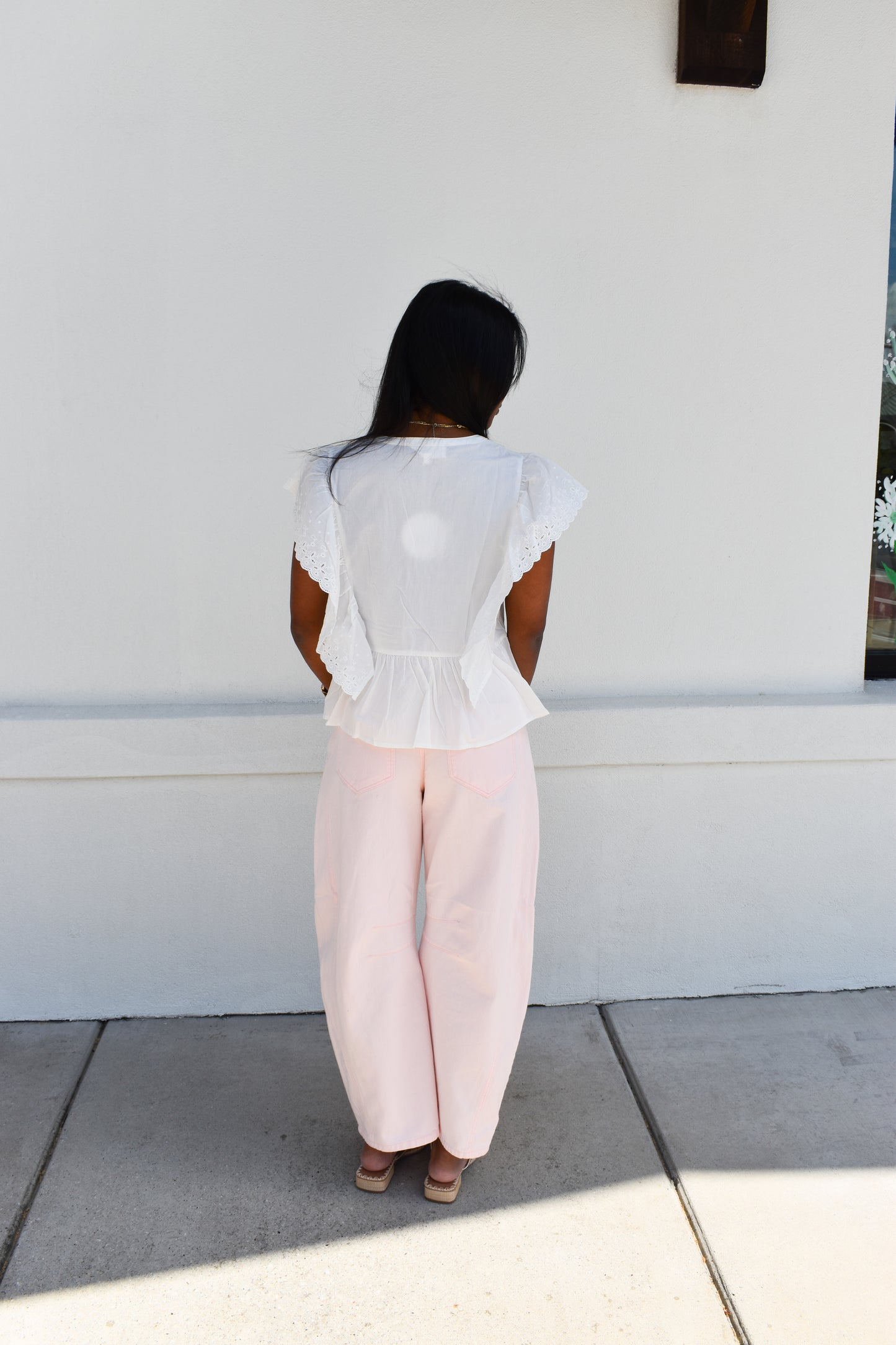 Pink Eyelet Thru Cotton Belt Barrel Jean