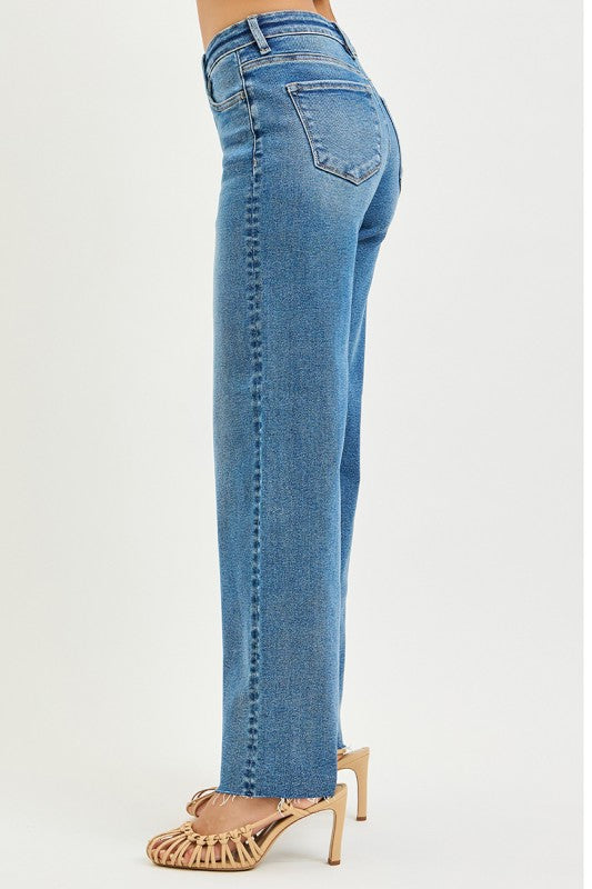 Risen High Rise Wide Leg Jeans: Medium