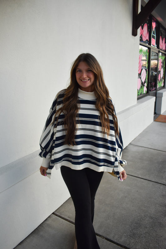 Striped Oversized Mockneck