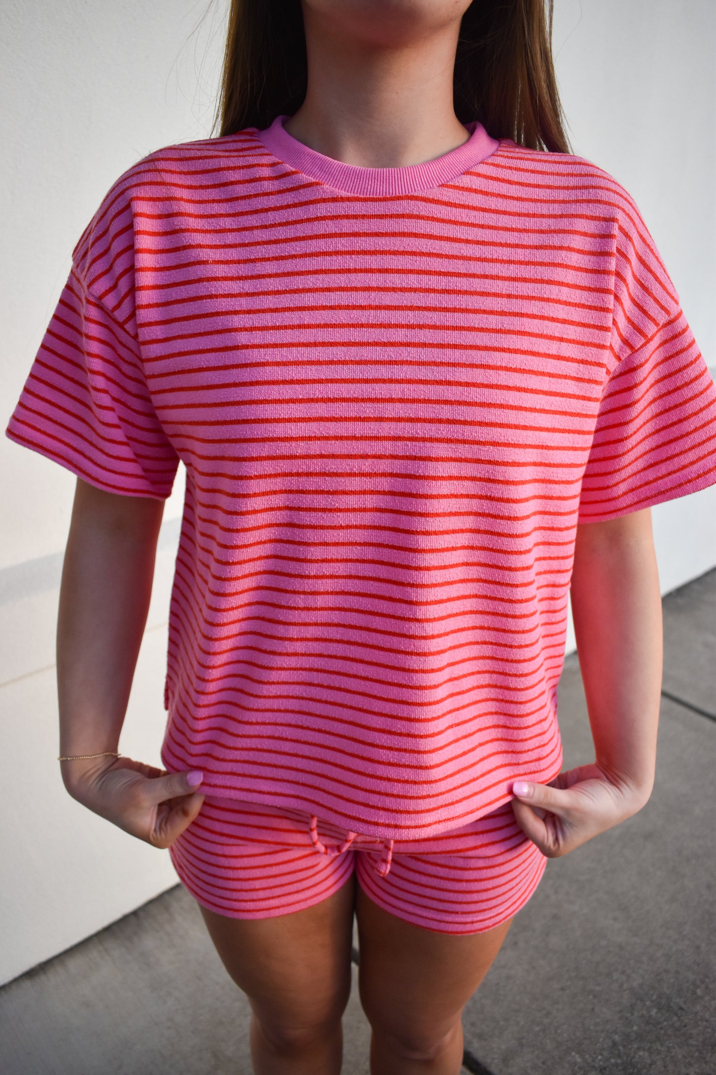 Candy Pink/Red Stripe Terry Set