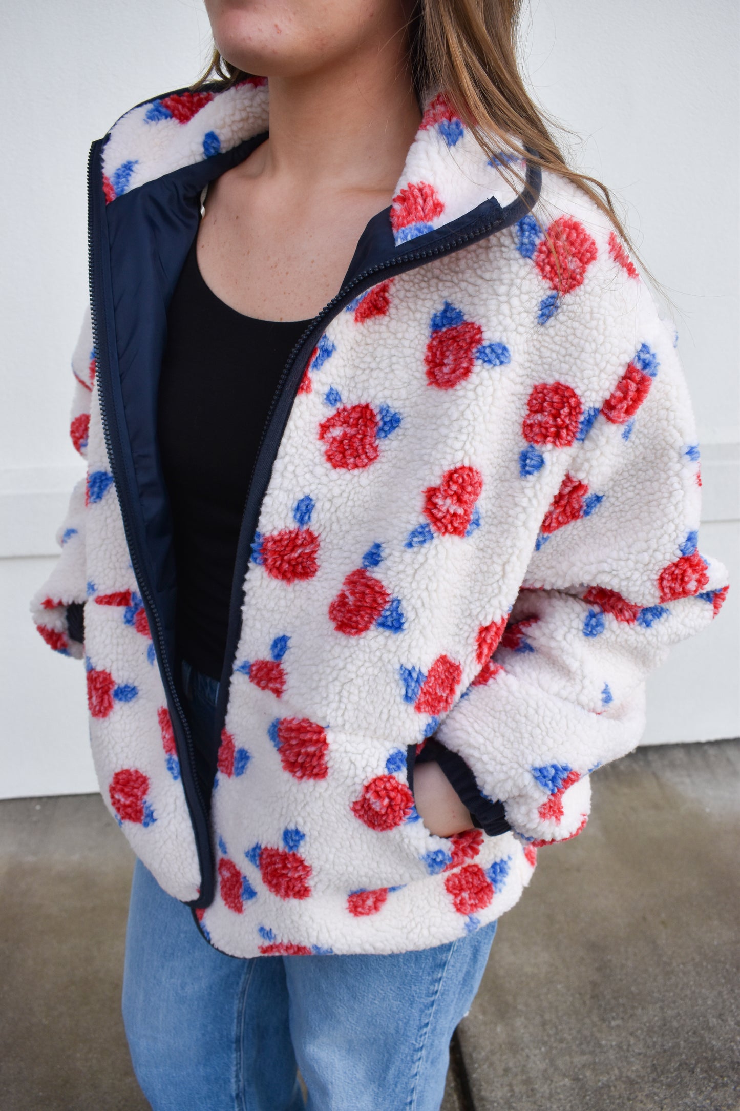 Cozy Oversized Rose Pattern Fleece Zip Up Jacket