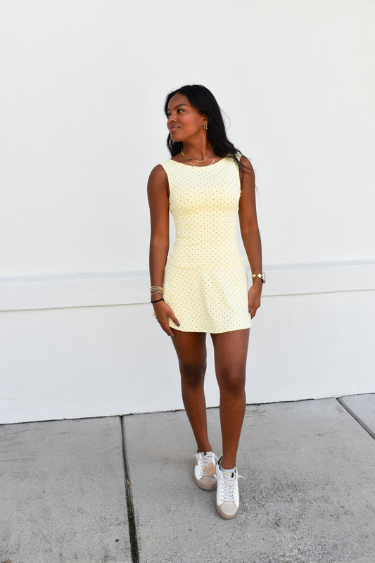 Polka Dot Print A-Line Mini Dress with Drop Waist