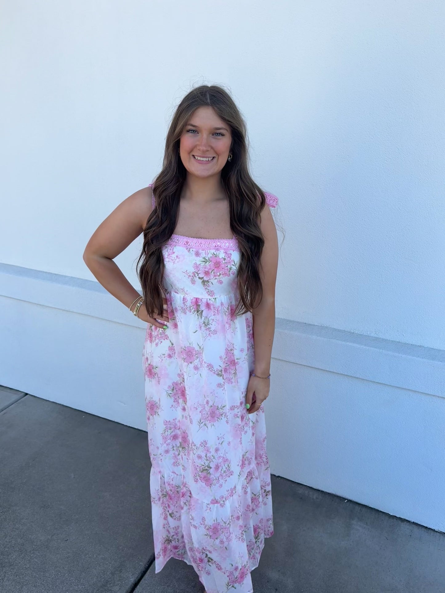 Floral Crochet Lace Strap Maxi Dress