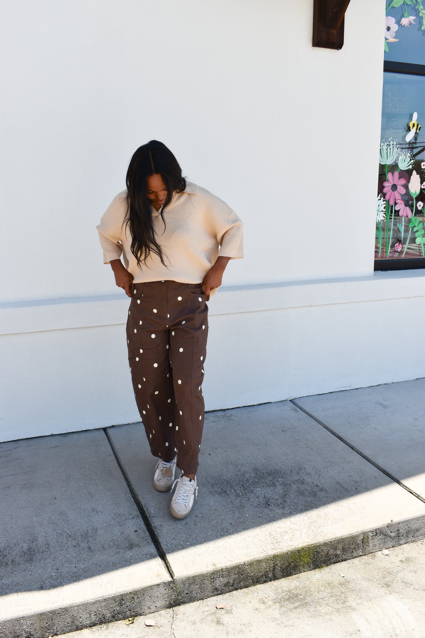 Polka Dot Brown Barrel Jean