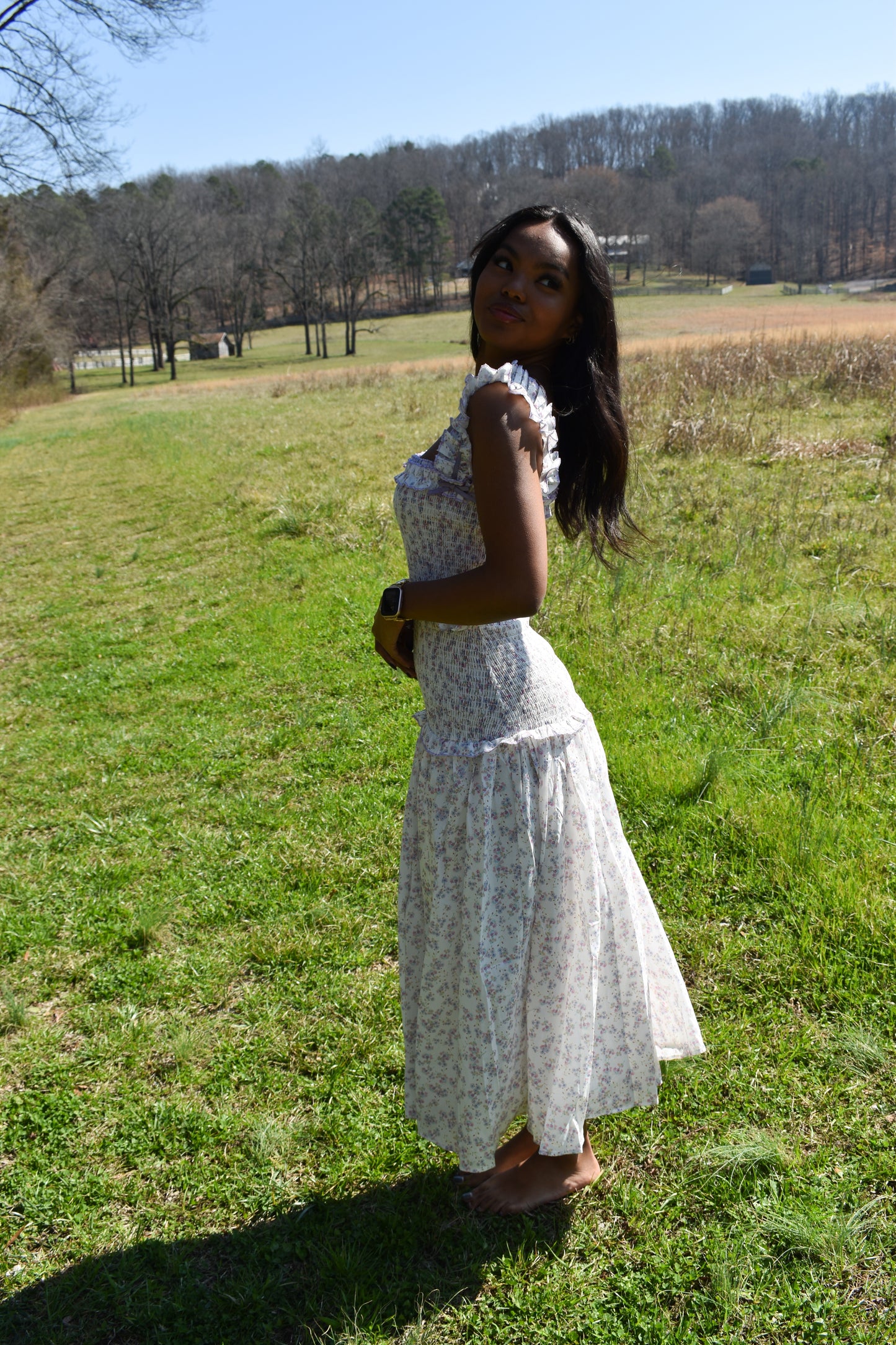Lavender Garden Smocked Midi Dress