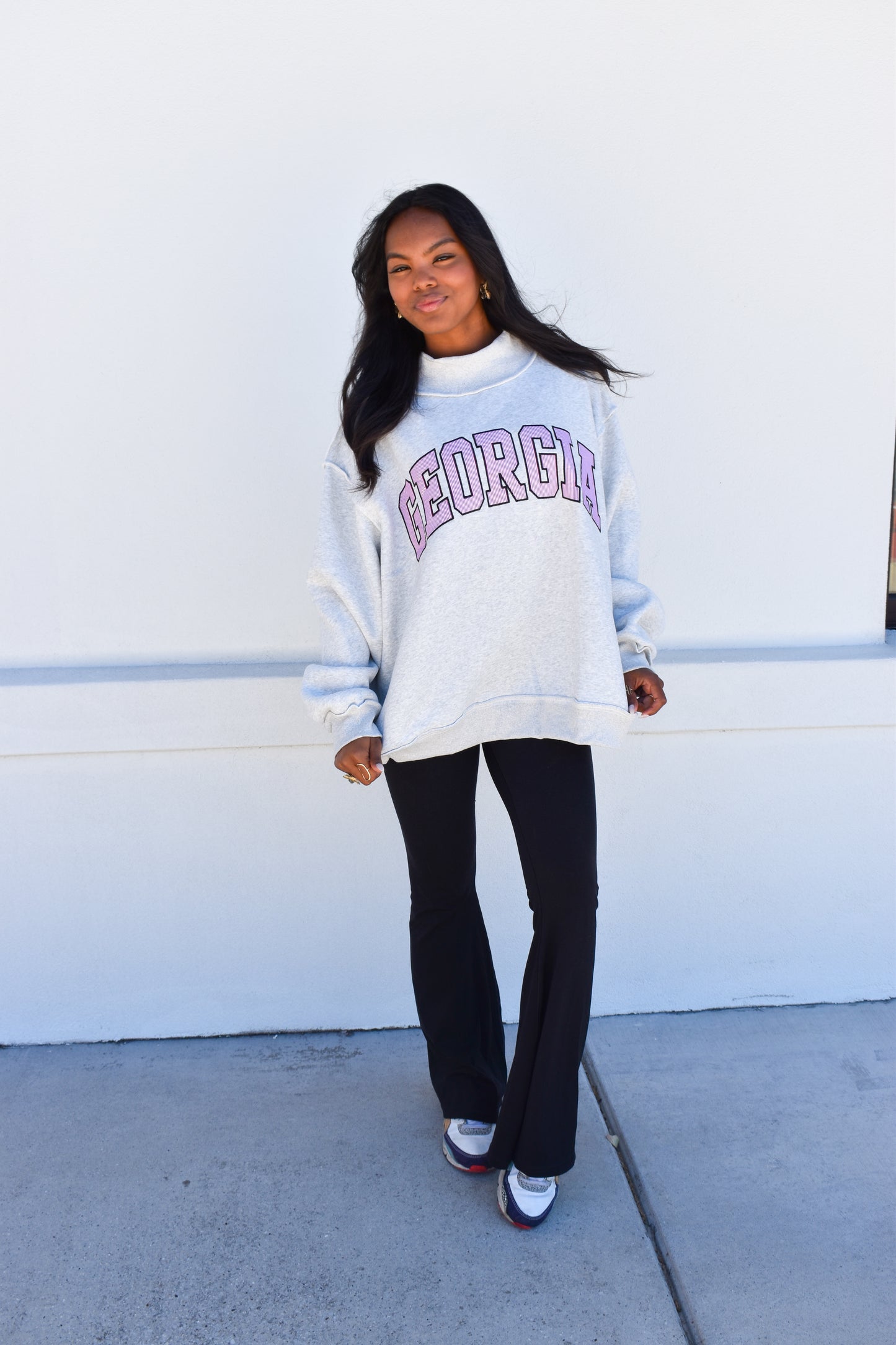 Embroidered Georgia Stripe Mockneck