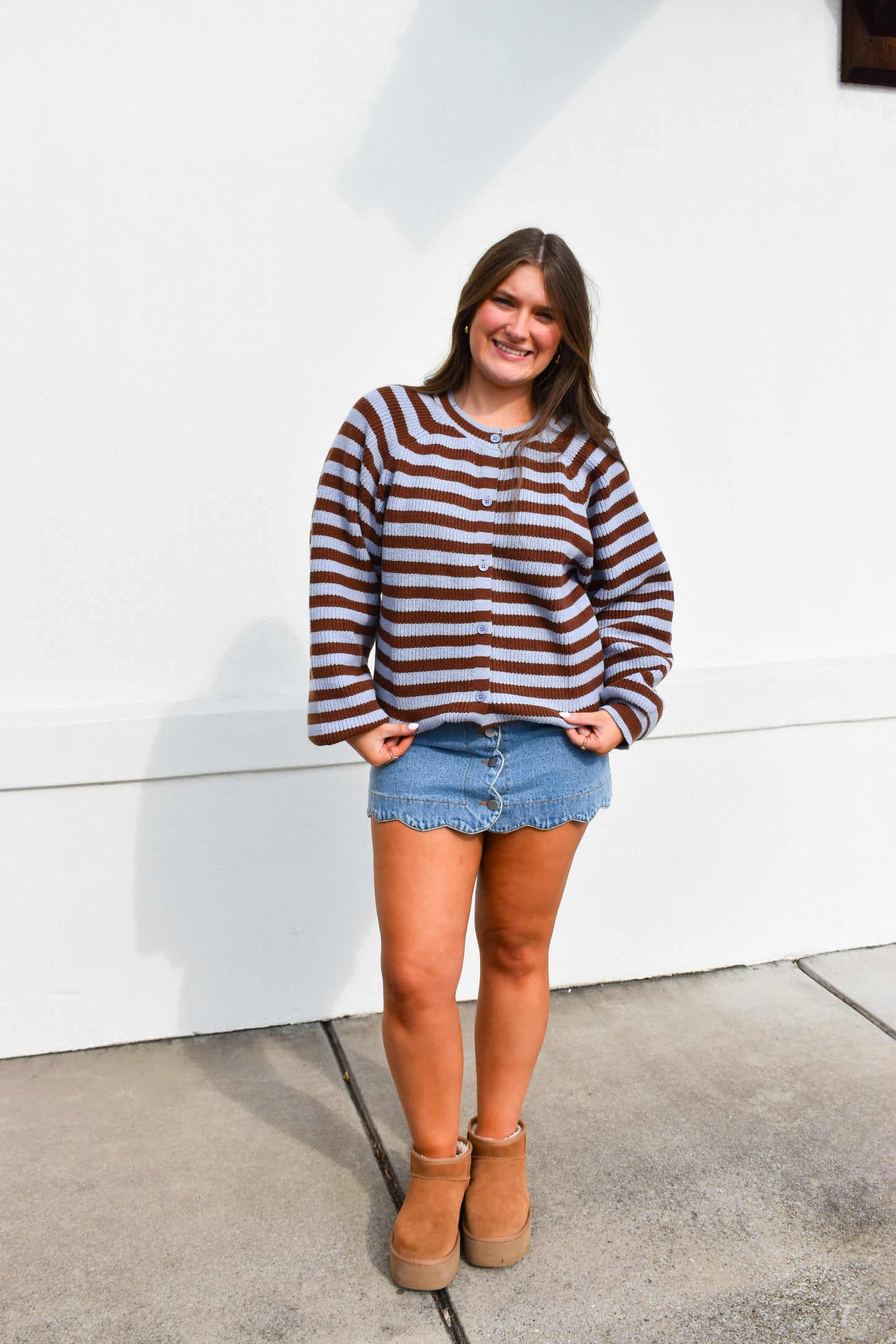 Brown/Blue Striped Sweater Cardigan