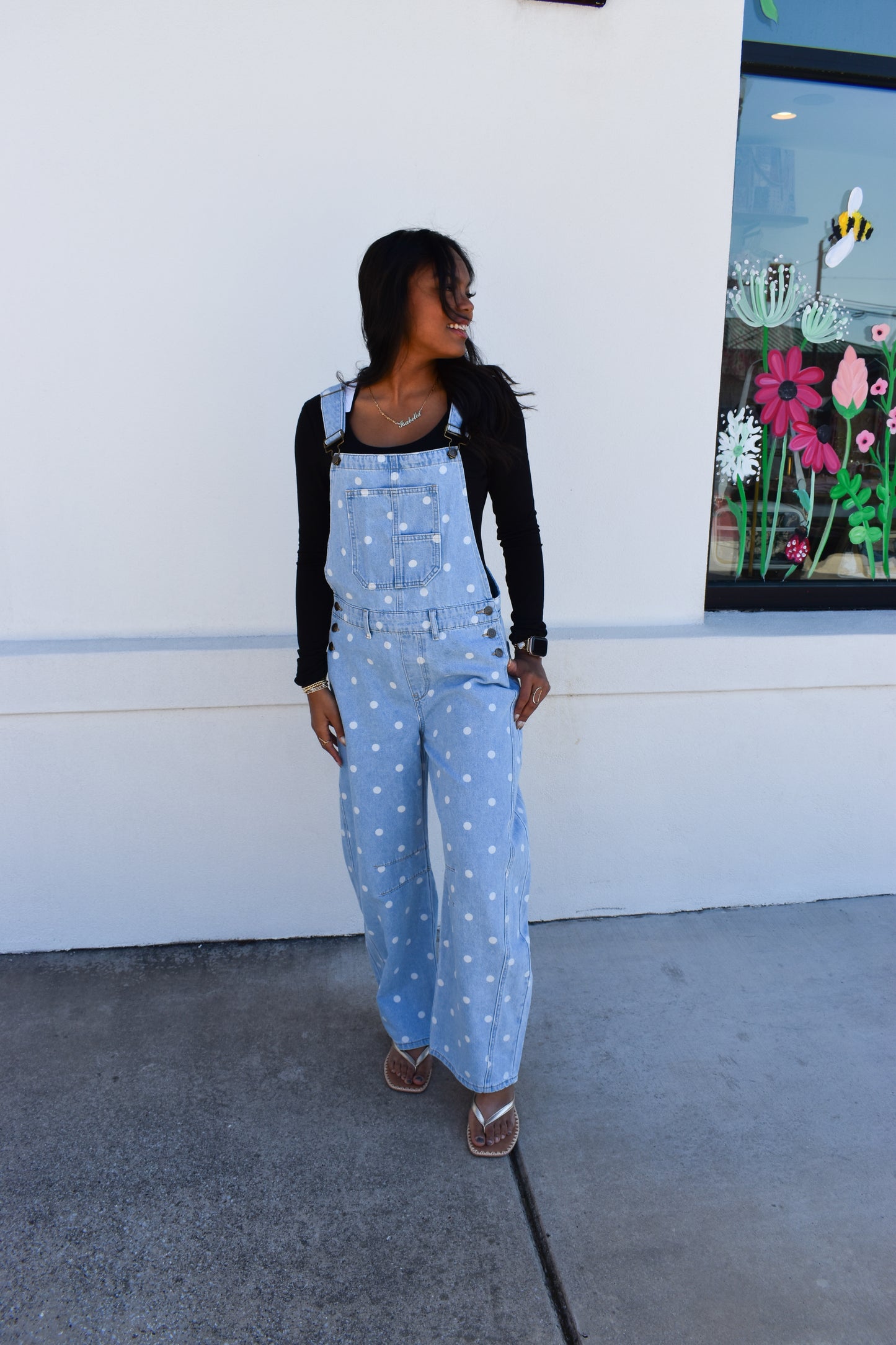 Denim Polka Dot Barrel Overalls
