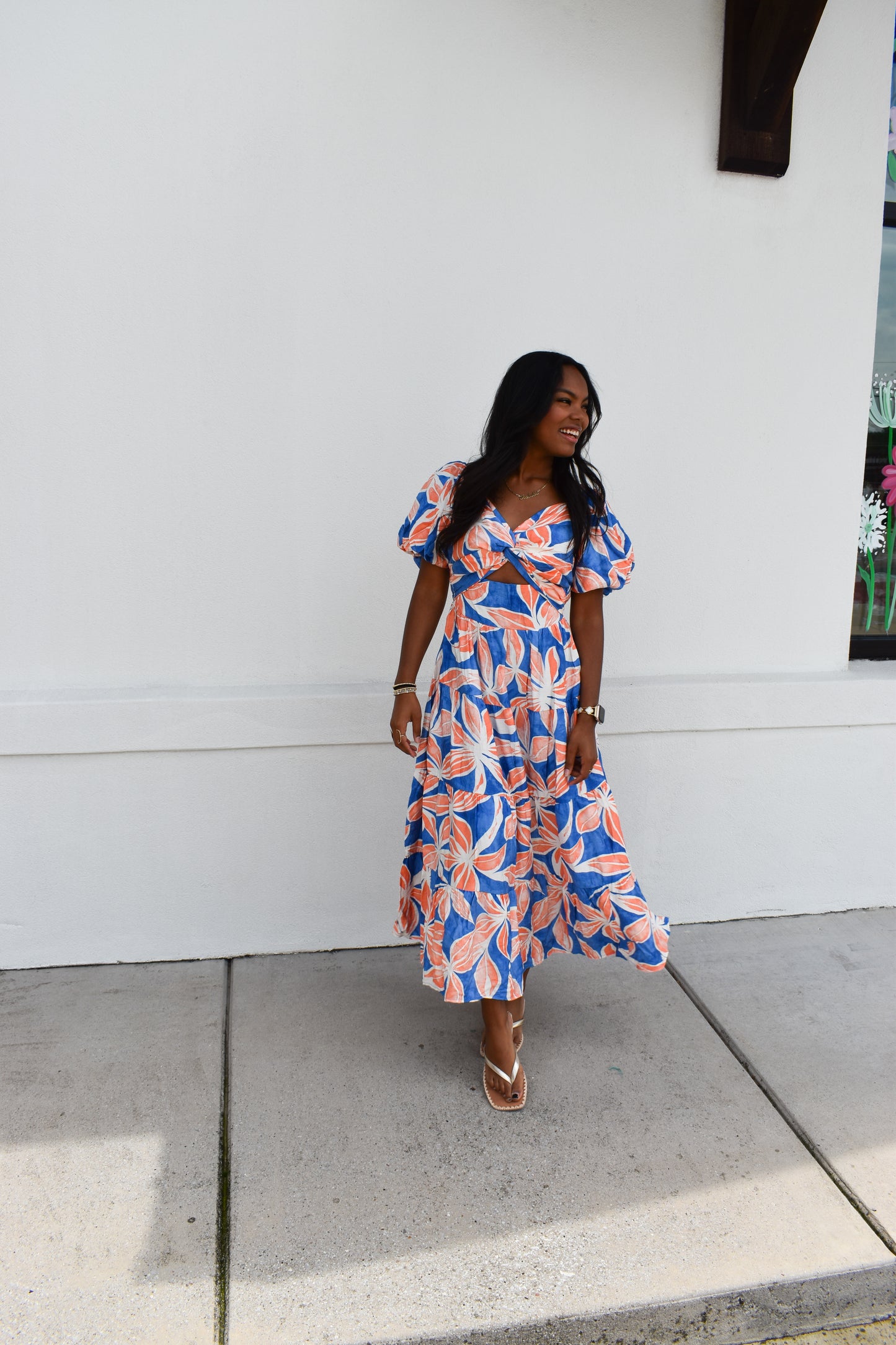 Blue/Orange Floral Maxi Dress