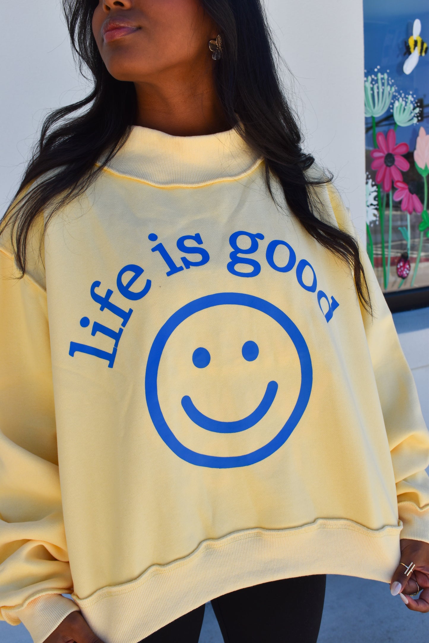 "Life is Good' Reversible Crop Mockneck
