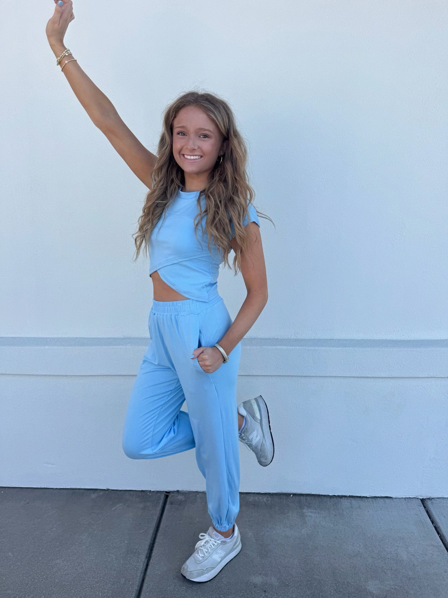 Crop Top and Pants Set-Blue