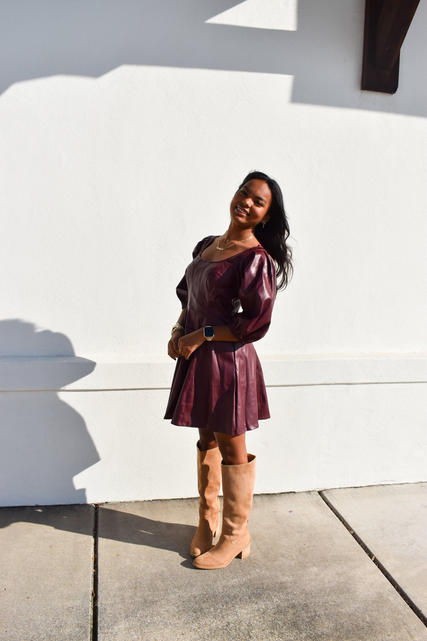 Red Leather Puff Sleeve Dress Simply Grace Boutique Red Leather Puff Sleeve Dress Simply Grace Boutique