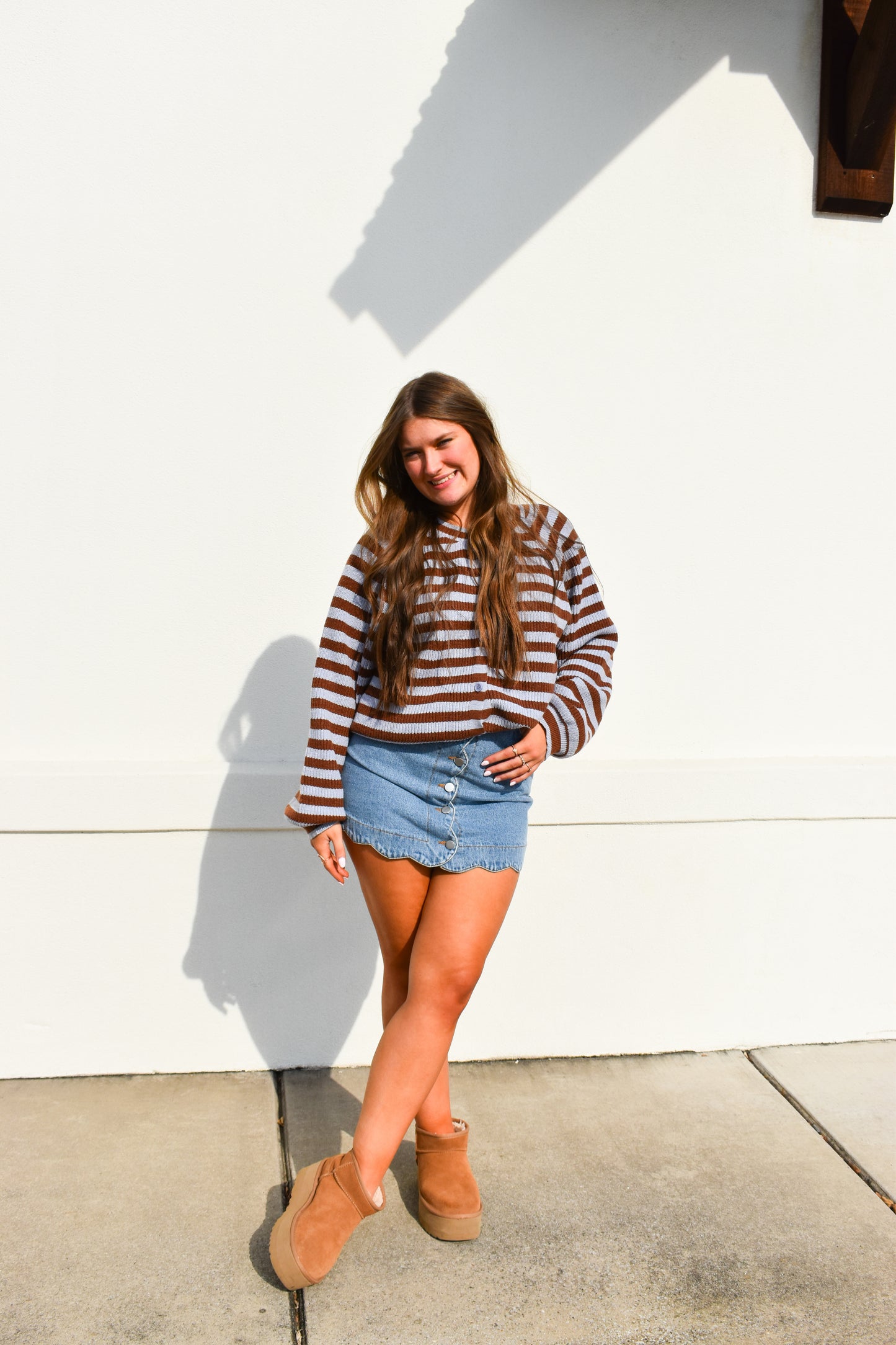 Brown/Blue Striped Sweater Cardigan