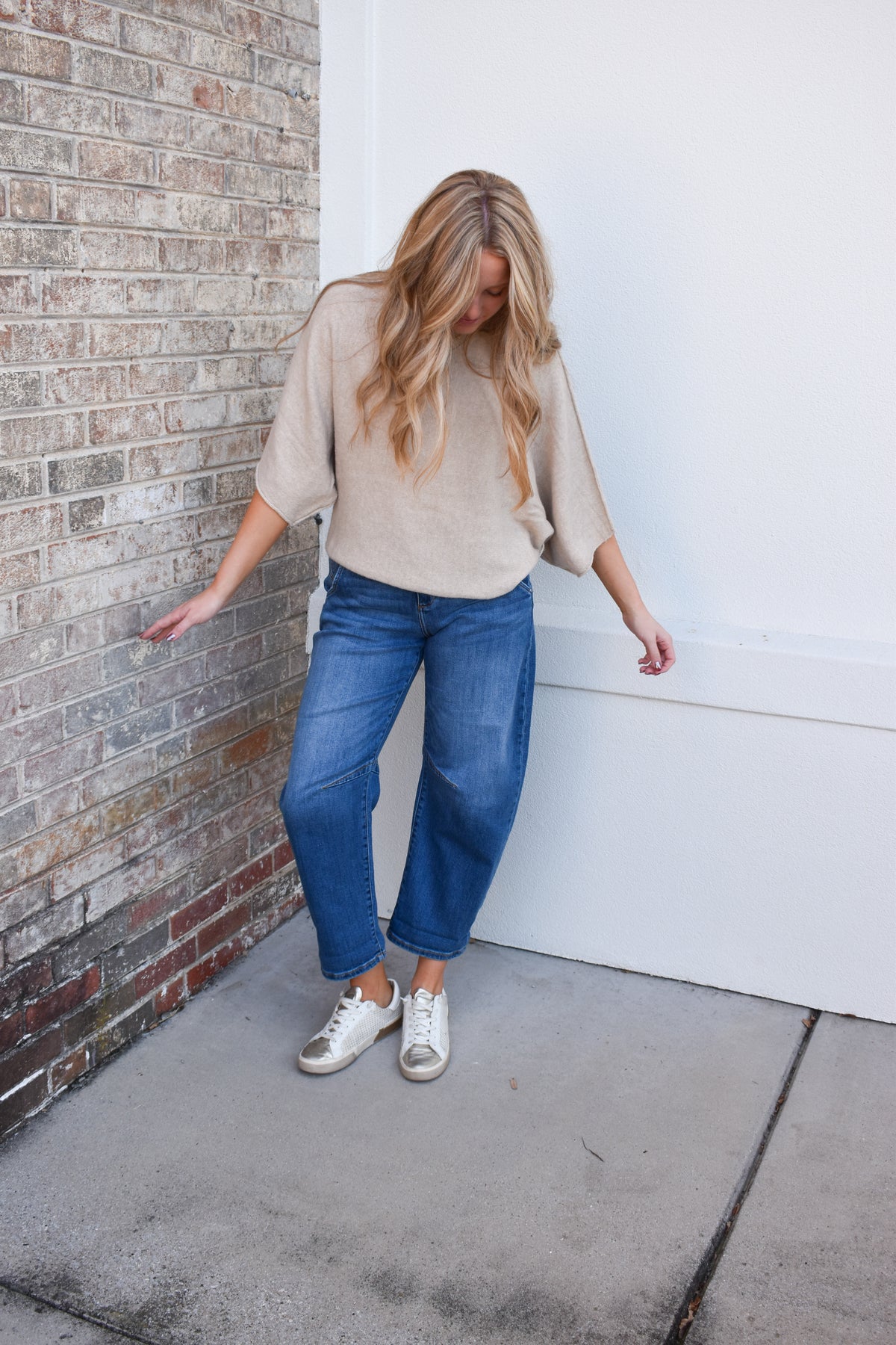 Gloria One Shoulder Knit Top: Oatmeal
