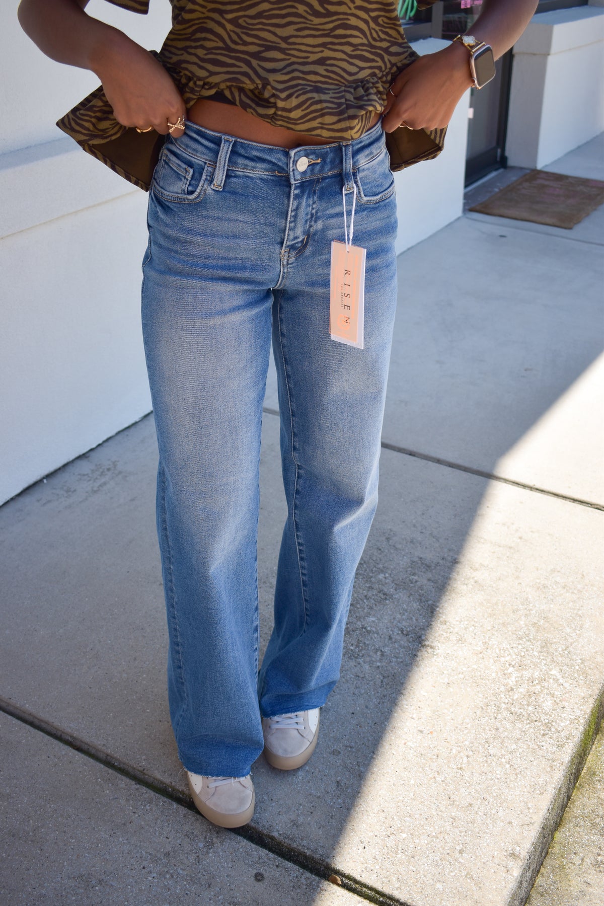 Risen High Rise Wide Leg Jeans: Medium
