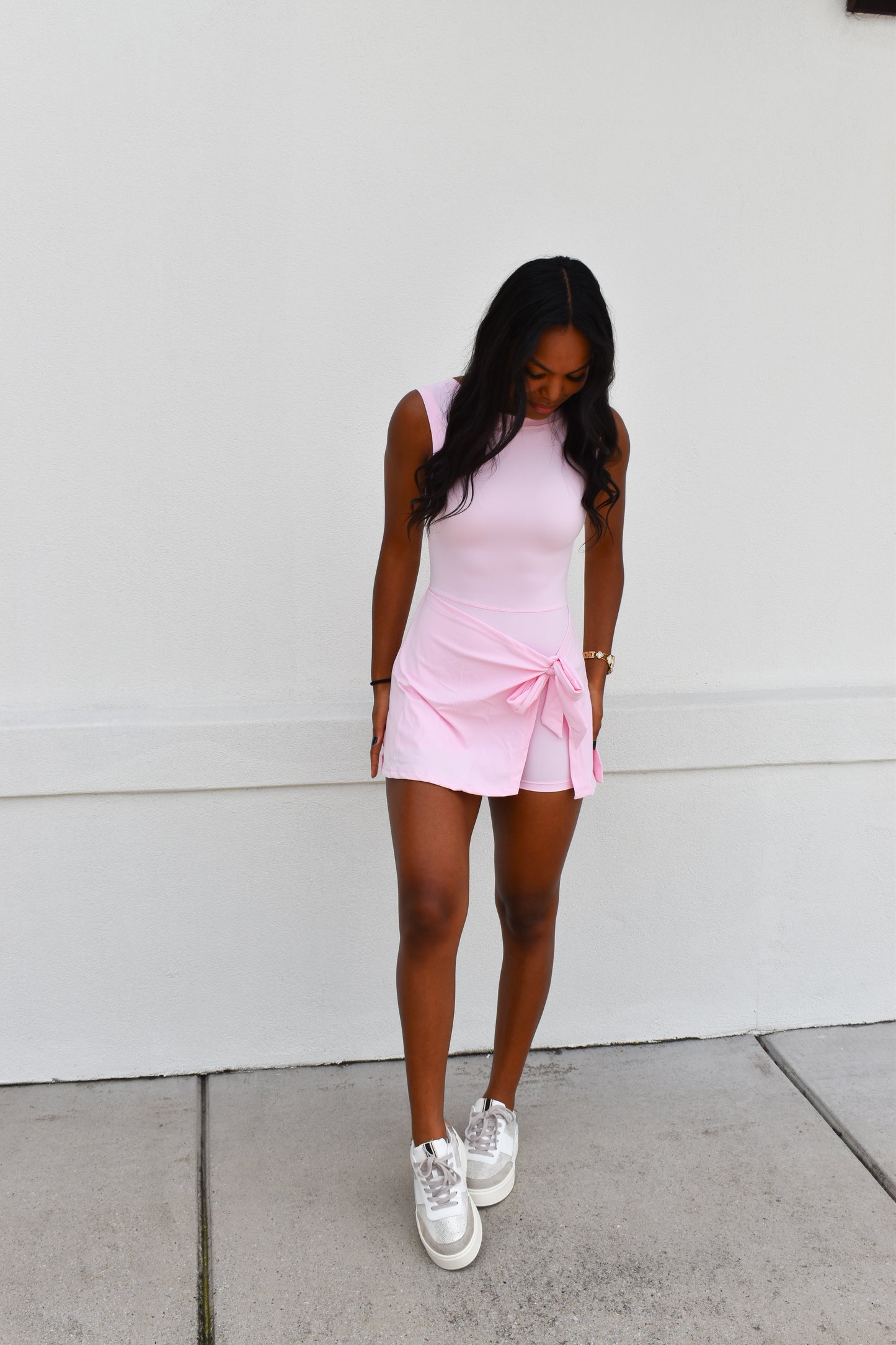 Athletic Wrap Tie Dress: Light Pink