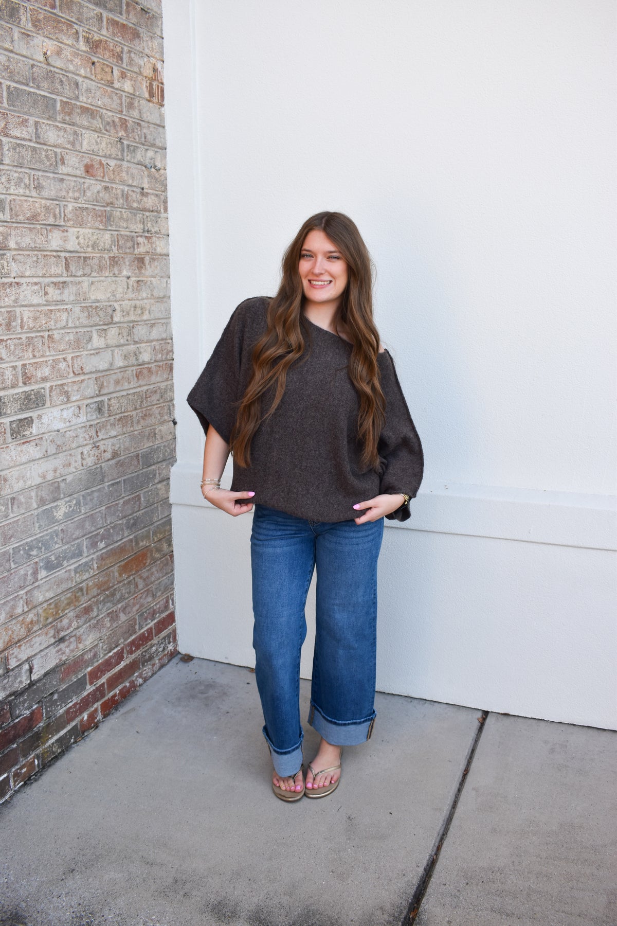 Gloria One Shoulder Knit Top: Brown