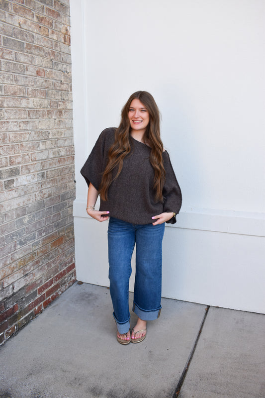Gloria One Shoulder Knit Top: Brown