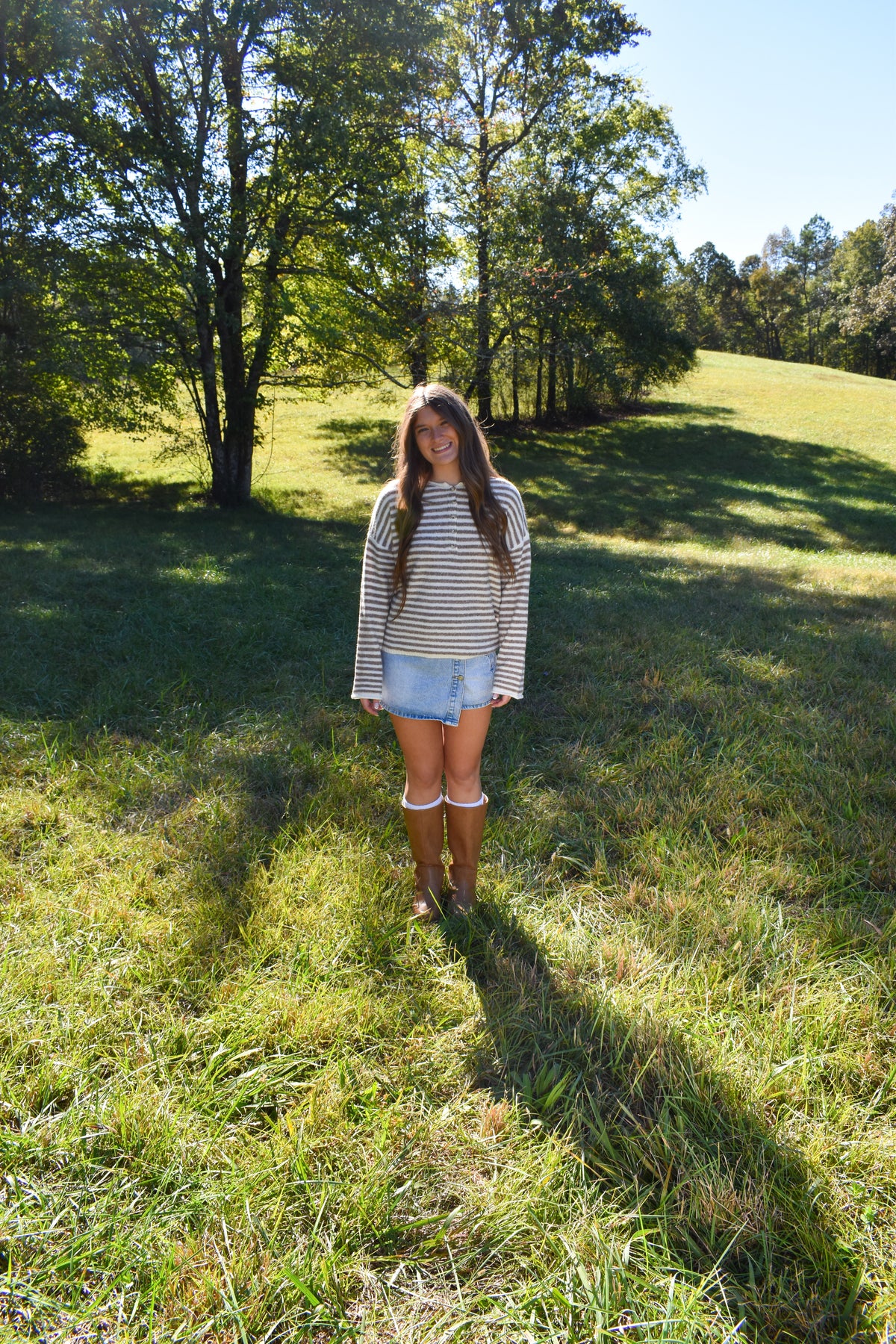 Beige Stripe Henley Pullover