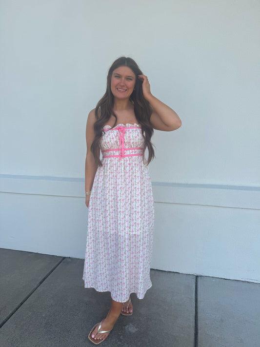 Bow Pattern Pink Detail Dress