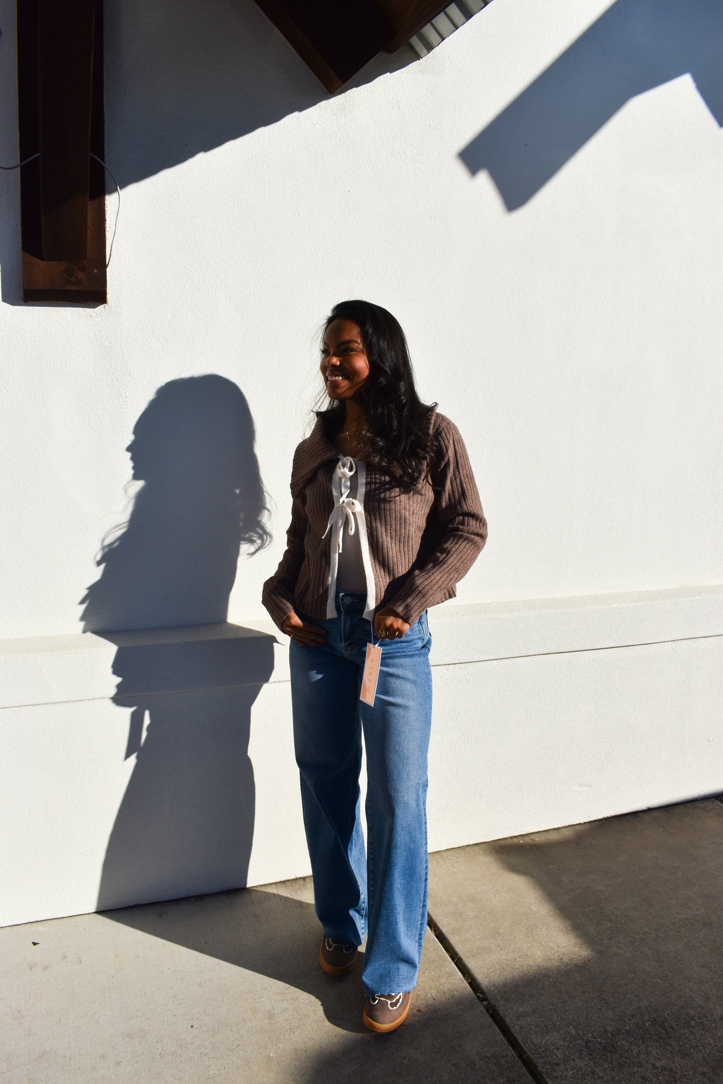 Cable Knit Bow Tie-Front Cardigan