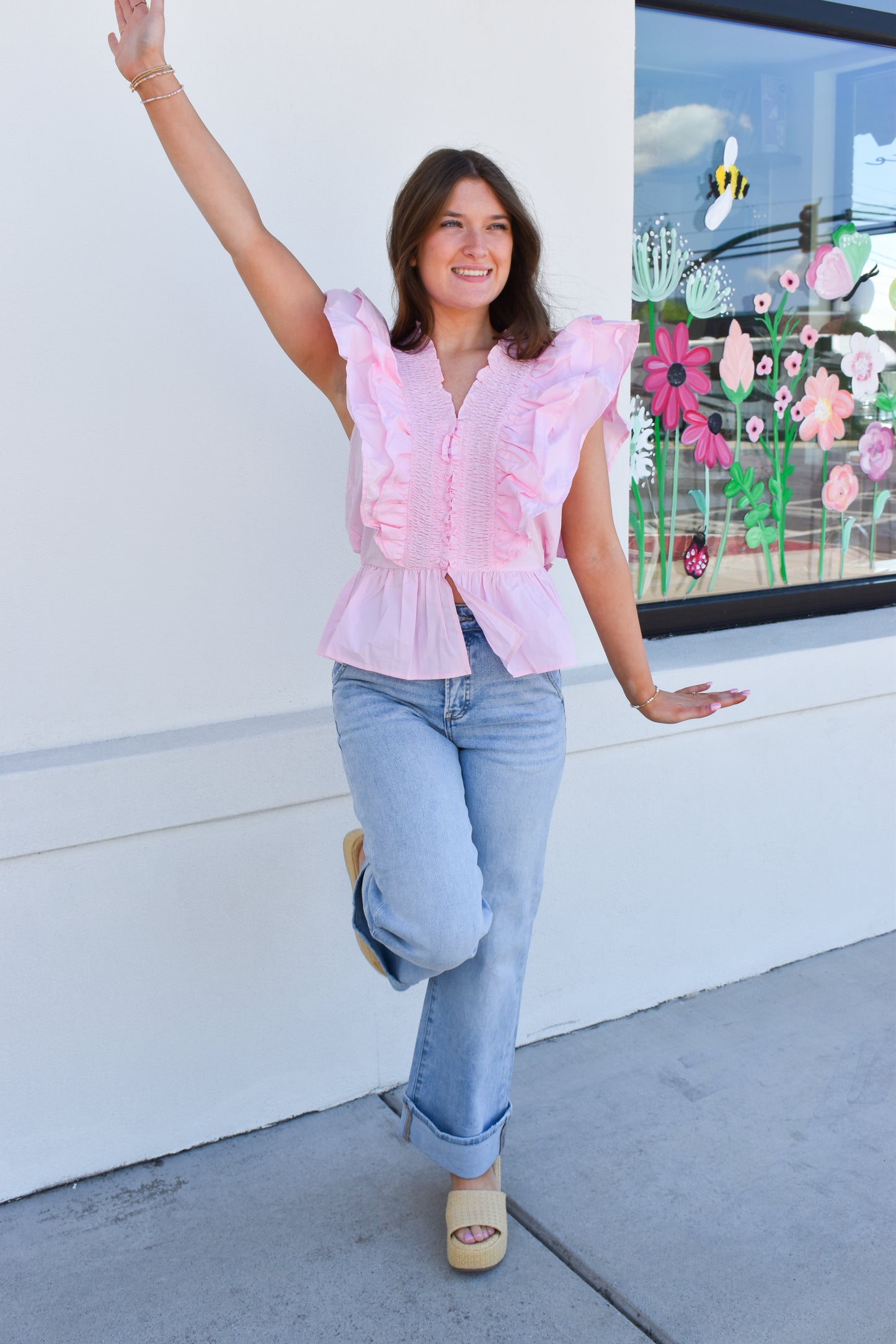 Ruffle Smocked Peplum Blouse